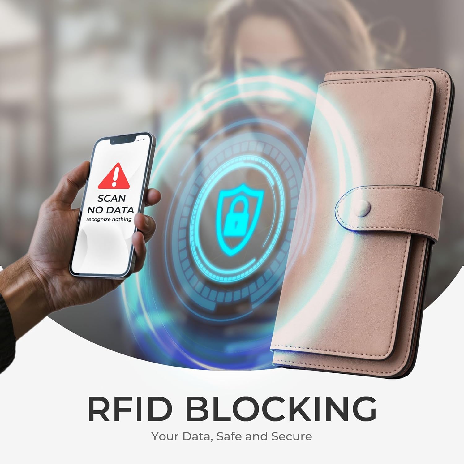 RFID Blocking Leather Wallet for Women, Slim Trifold with 14 Card Slots and Zipper Pocket (Dark Pink) - Image 4