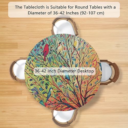 Vista 292 de Mantel redondo ajustable con borde elástico, mantel de hojas coloridas abstractas, impermeable, lavable, para mesas redondas, ideal para picnic