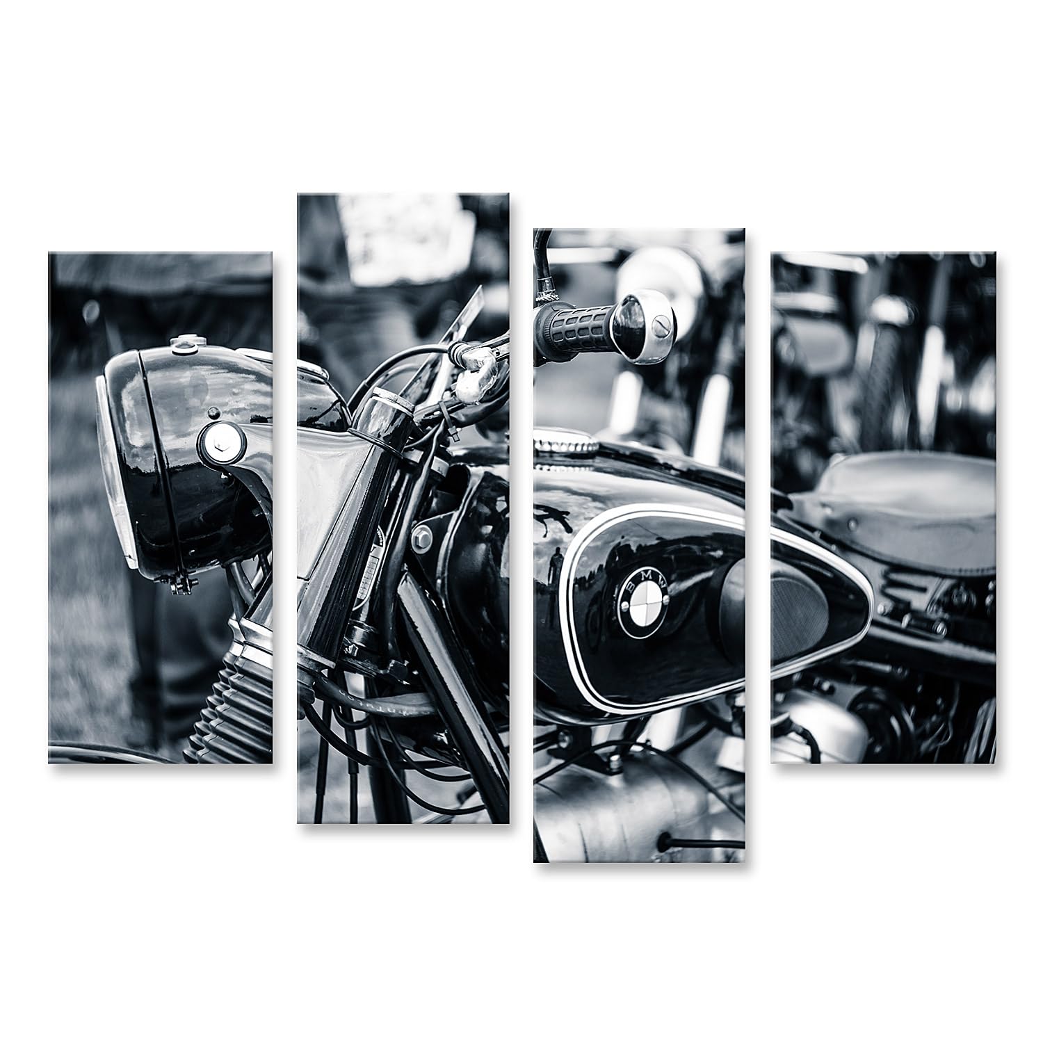 islandburner Prime Bild auf Leinwand Klassisches Motorrad Detailaufnahme in Schwarz Weiß mit Lenkeransicht Bilder Wandbilder Poster