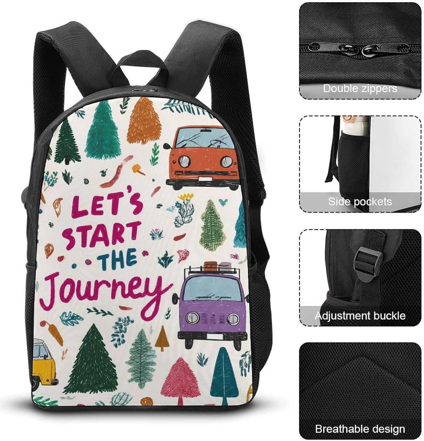 Let's Start The Journey Fashion Backpack Set 3 in 1 Insulated Lunch Bag image 3