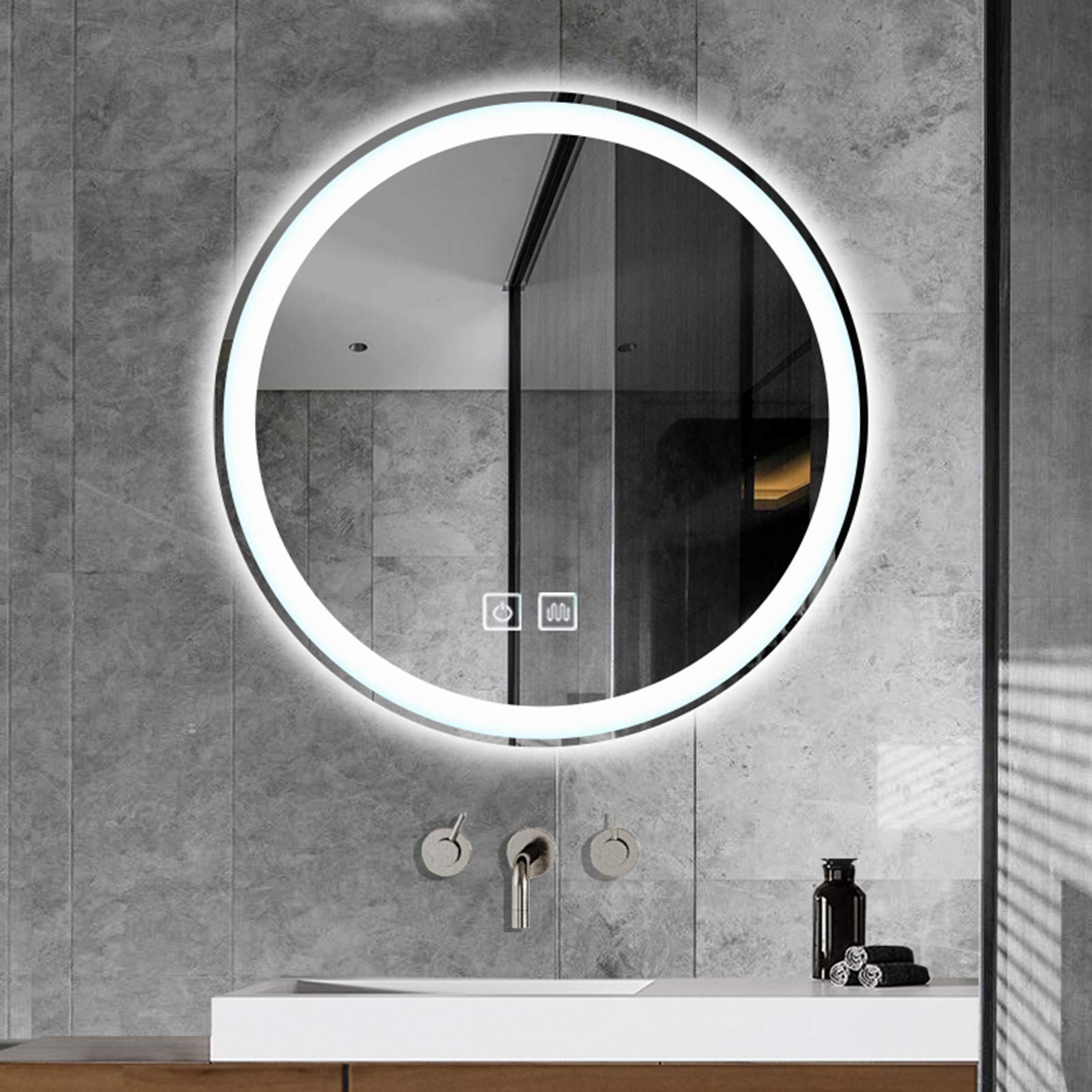 TYUHDUYUR Round LED Bathroom Vanity Mirror Bathroom Mirror with Lights for Wall Dimmable Circle LED Backlit Mirror 3 Color Adjustable
