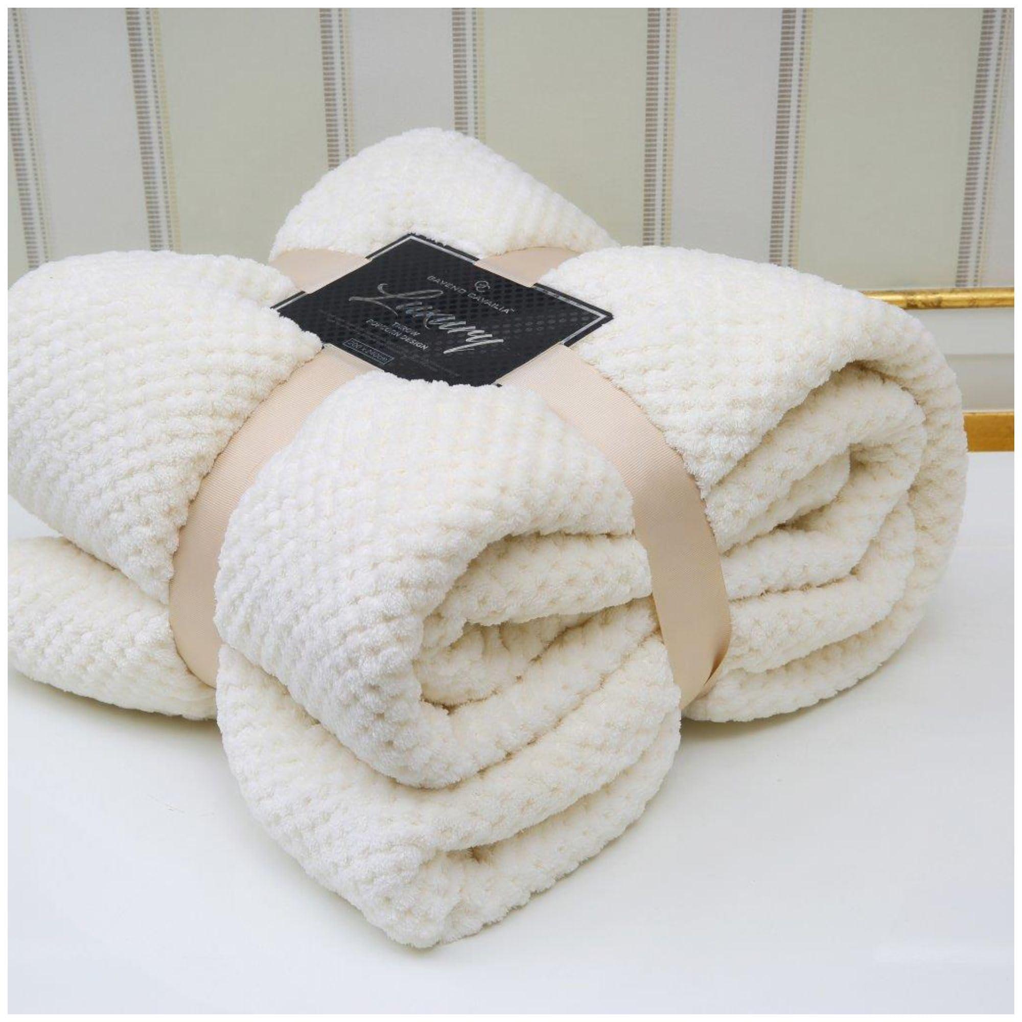 VELVETIO Luxury Waffle Fleece Popcorn Throw, Extra Large Thermal Warm Honeycomb Blanket, Soft & Cosy 100% Polyester Snuggle Sofa Bed Throws, 150 x 200cm, Cream — image 1