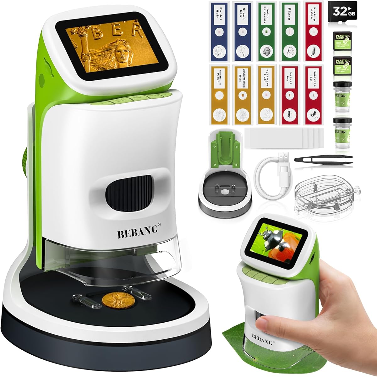Microscopio Bambini 6-12 Anni Digitale Portatile con Supporto e schermo 4K da 2 pollici, 1000X Kit Scientifico Regalo di Natale e Compleanno per Ragazzi e Ragazze