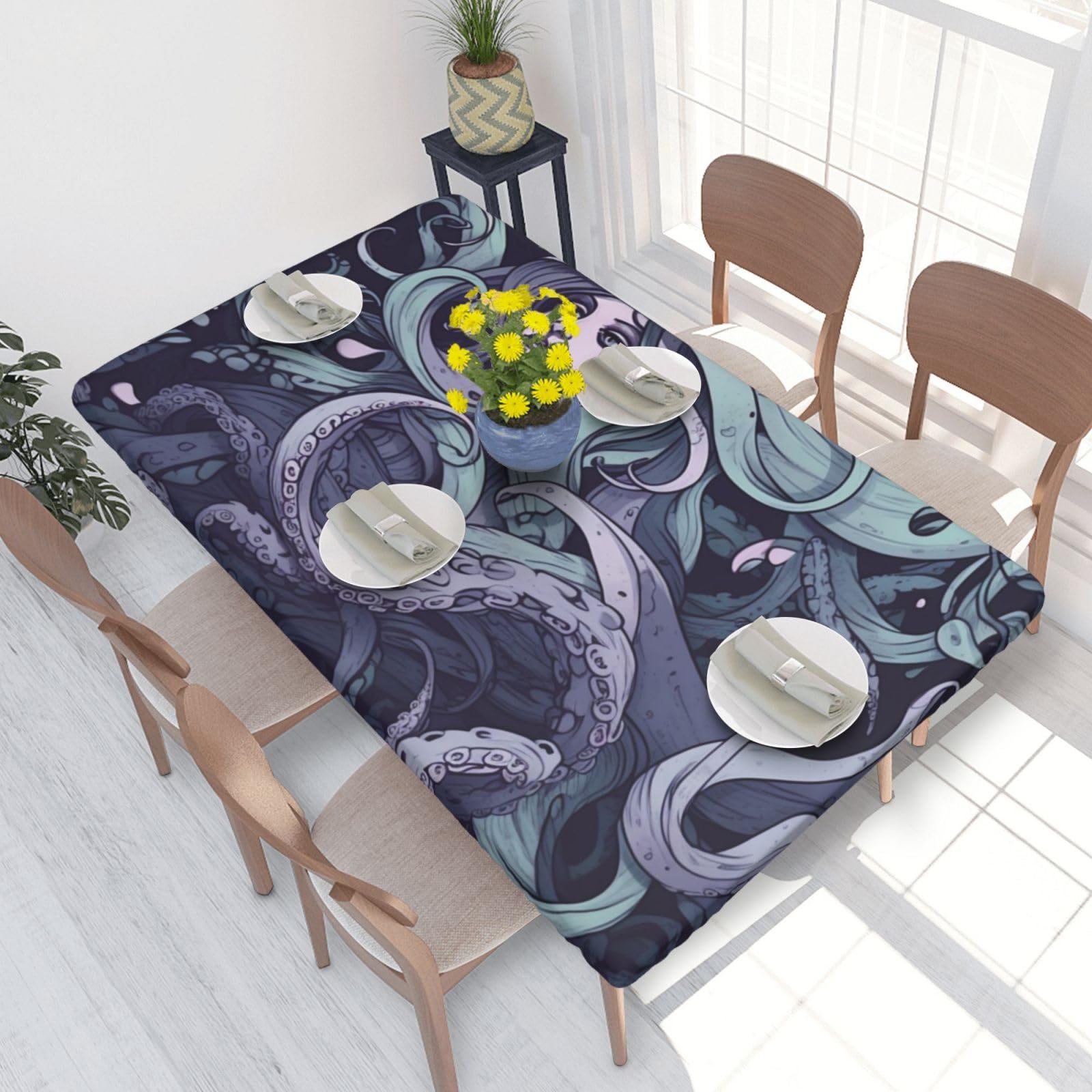 Dcarsetcv The Sea Witch Inspired Printed 4Ft Waterproof Tablecloth With Elastic Edged Protect & Decor Your Table, Oil-Proof Washable Table Cloth Cover For Dinner Picnic Party