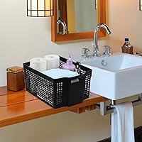 Vista 6 de Vababa Paquete de 12 cestas de almacenamiento grandes, apilables, rectangulares, de plástico, color negro