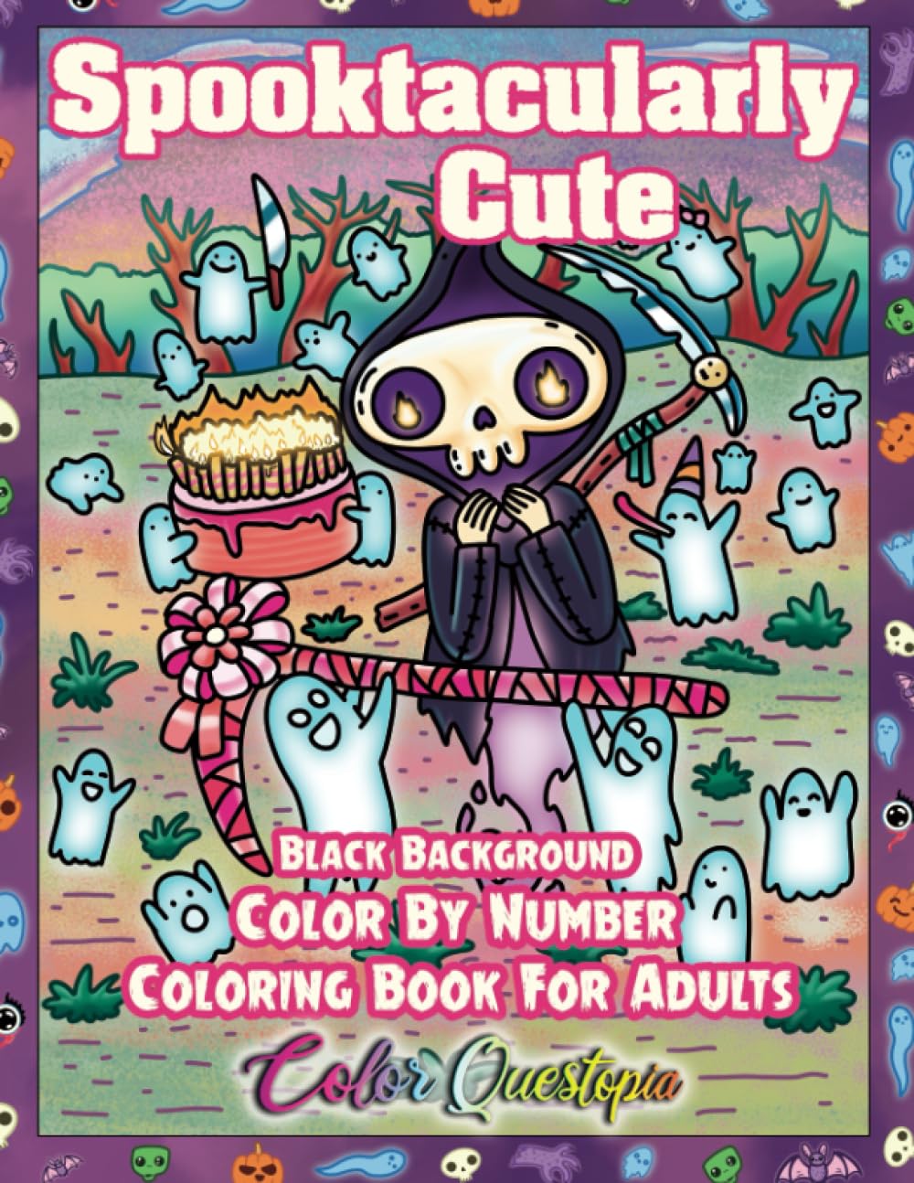 Spooktacularly Cute Halloween Color By Number for Adults BLACK BACKGROUND: Numbered Designs for Scary Fun Times
