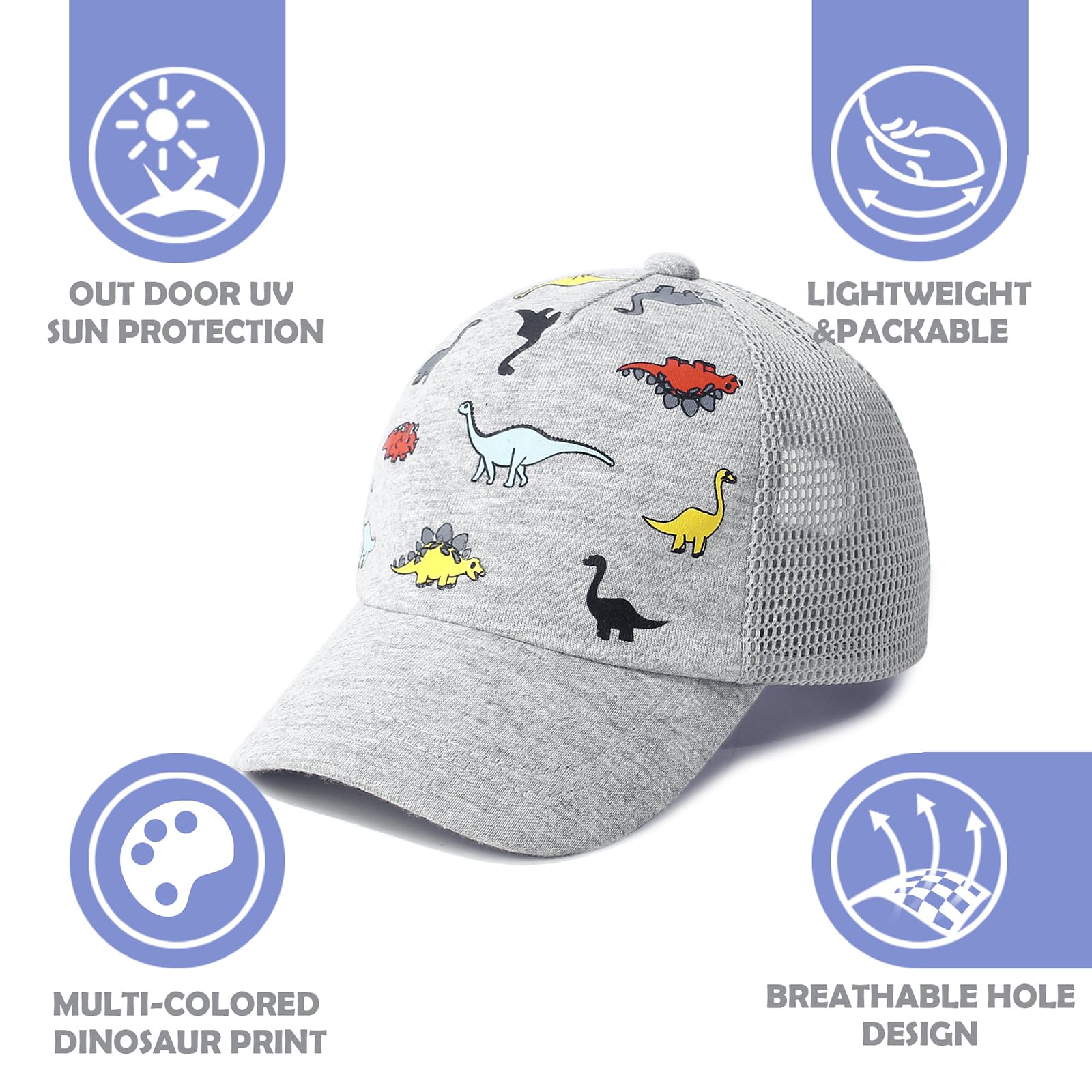 DRESHOW Niño Béisbol Gorra Bebé Sol Sombrero Lindo Sólido Color & Dinosaurio Patterned Gorras Unisex Bebé Camionero Sombreros Infantil Niño Kid Sombreros para Niños Niñas — view 2