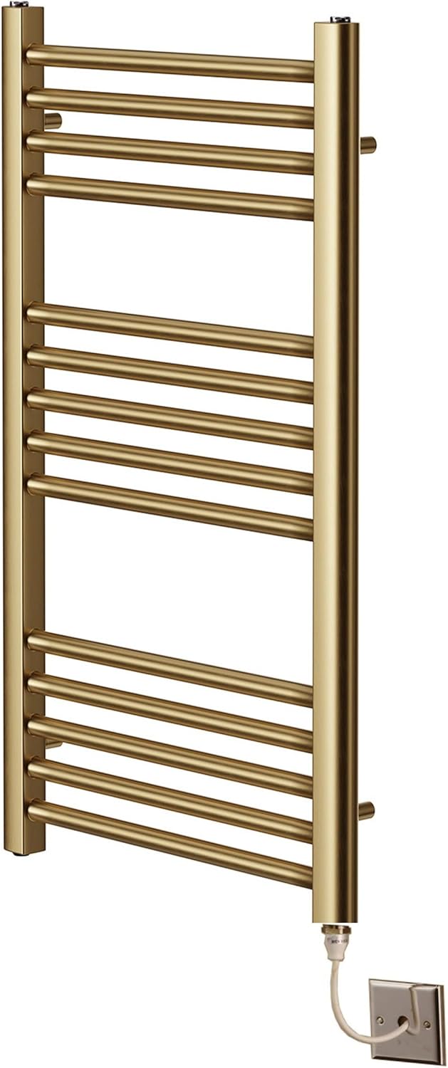 Greened House Electric Brushed Brass Straight Heated Towel Rail 400mm