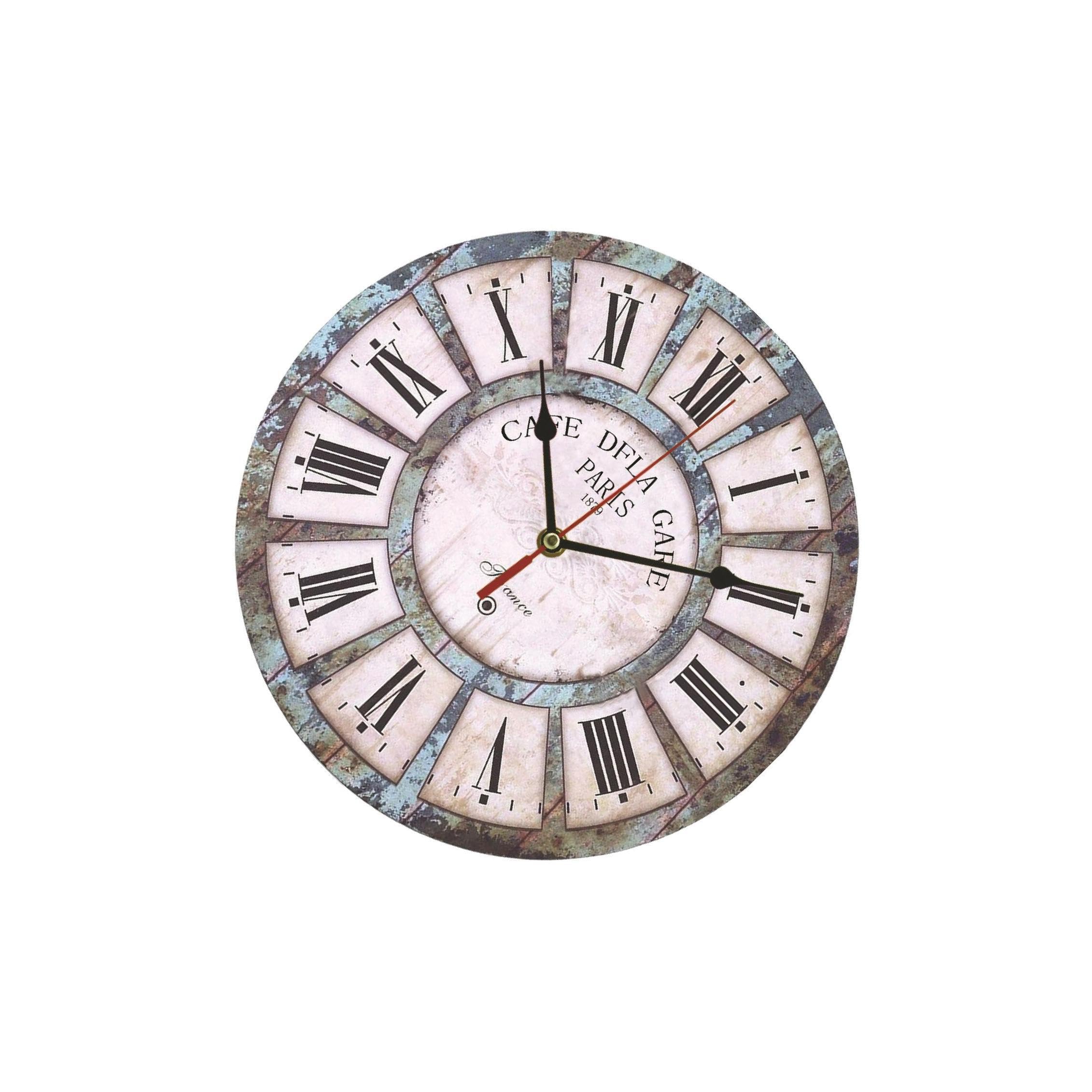 PIXZCSA Vintage Style Round Wall Clock 12-inch Silent Wooden Art Decor Clock Wall Non Ticking Silent Decorative Clocks