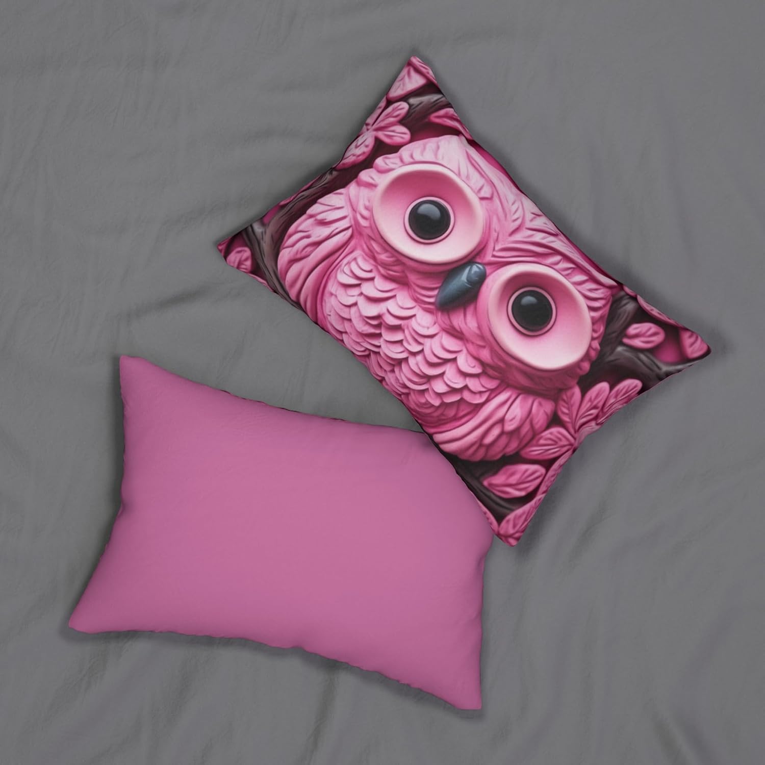 Pink Owl Nursery Lumbar Pillow – Sweet Owl on Tree Branch Design, Soft Decorative Cushion for Baby Rooms & Cozy Home Decor