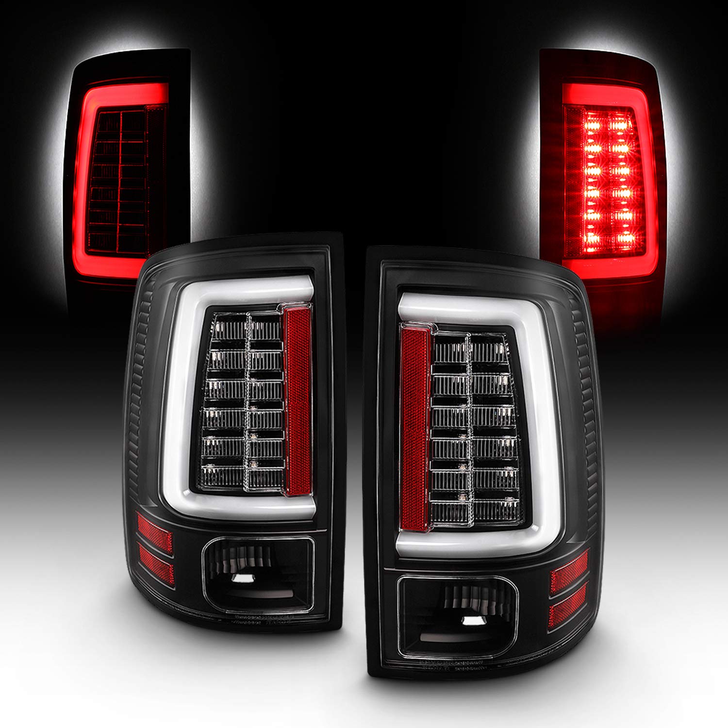 AKKON - Fits 2013-2018 Ram 1500 2500 3500 Pickup Lumiled LED Type [C-Tube Bar] Black Tail lights Replacement Pair Left + Right