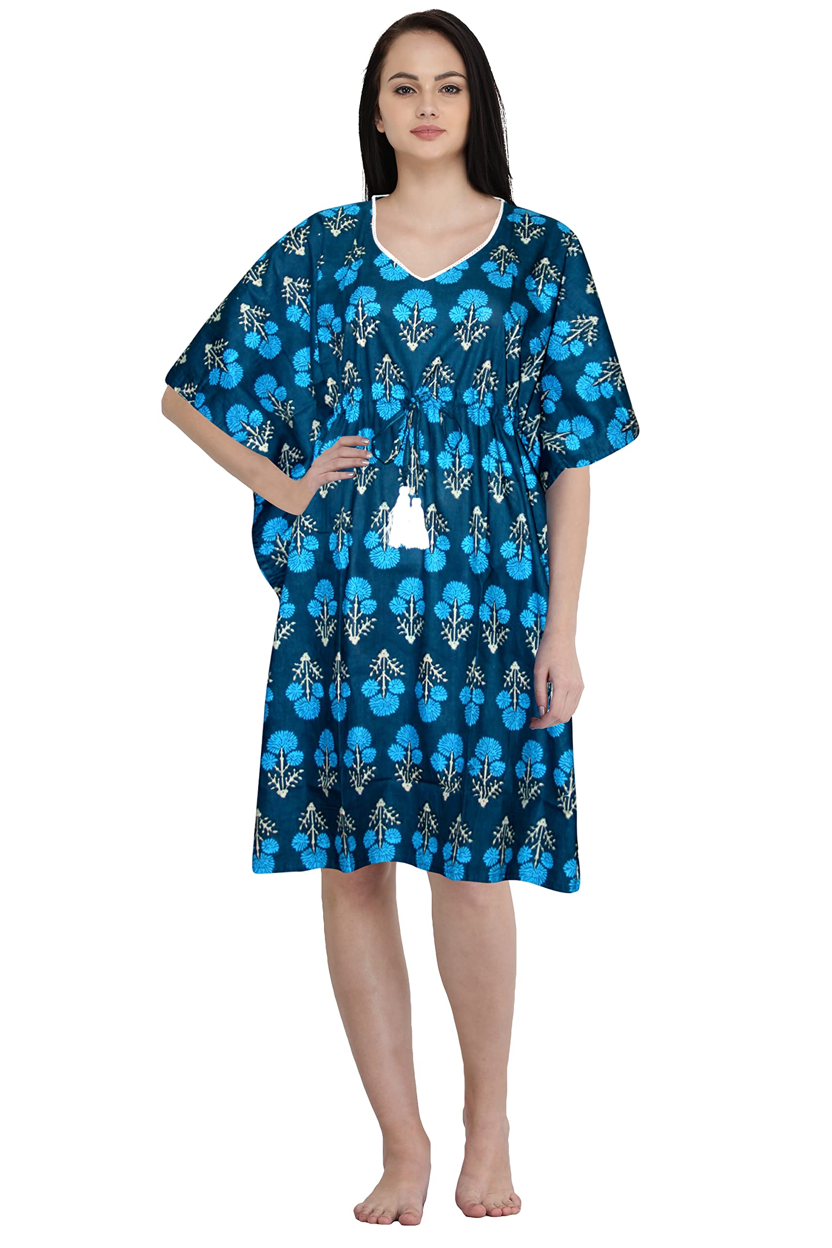 100% Cotton Kaftan for Women (one Size fits All) Blue