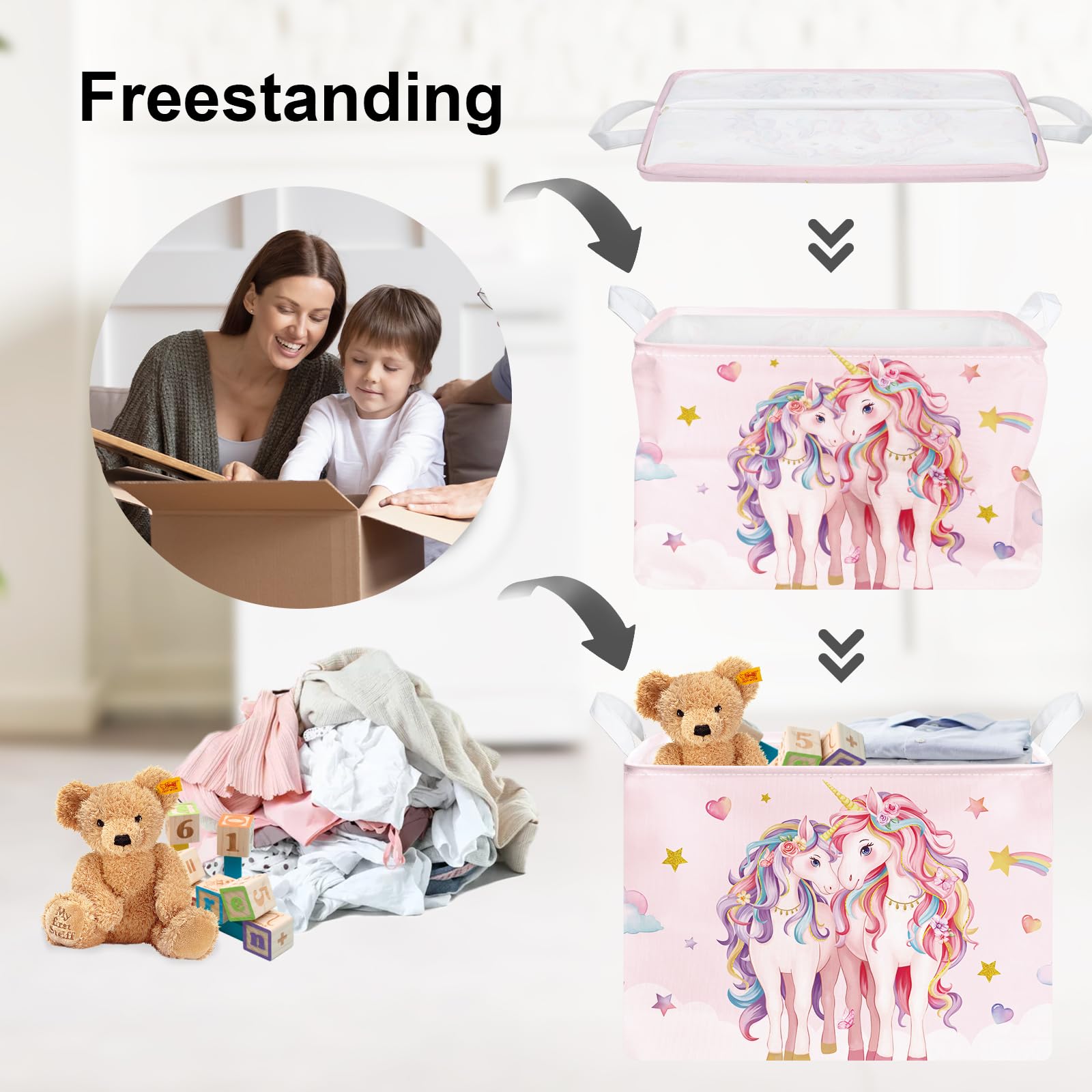 Clastyle Cestos Almacenaje Infantil Unicornio Rosa Cesta Ropa Sucia Plegable para Habitación Bebé Dormitorio Cajas de Almacenaje Juguetes para Chica, Estrella, 40x30x30 cm