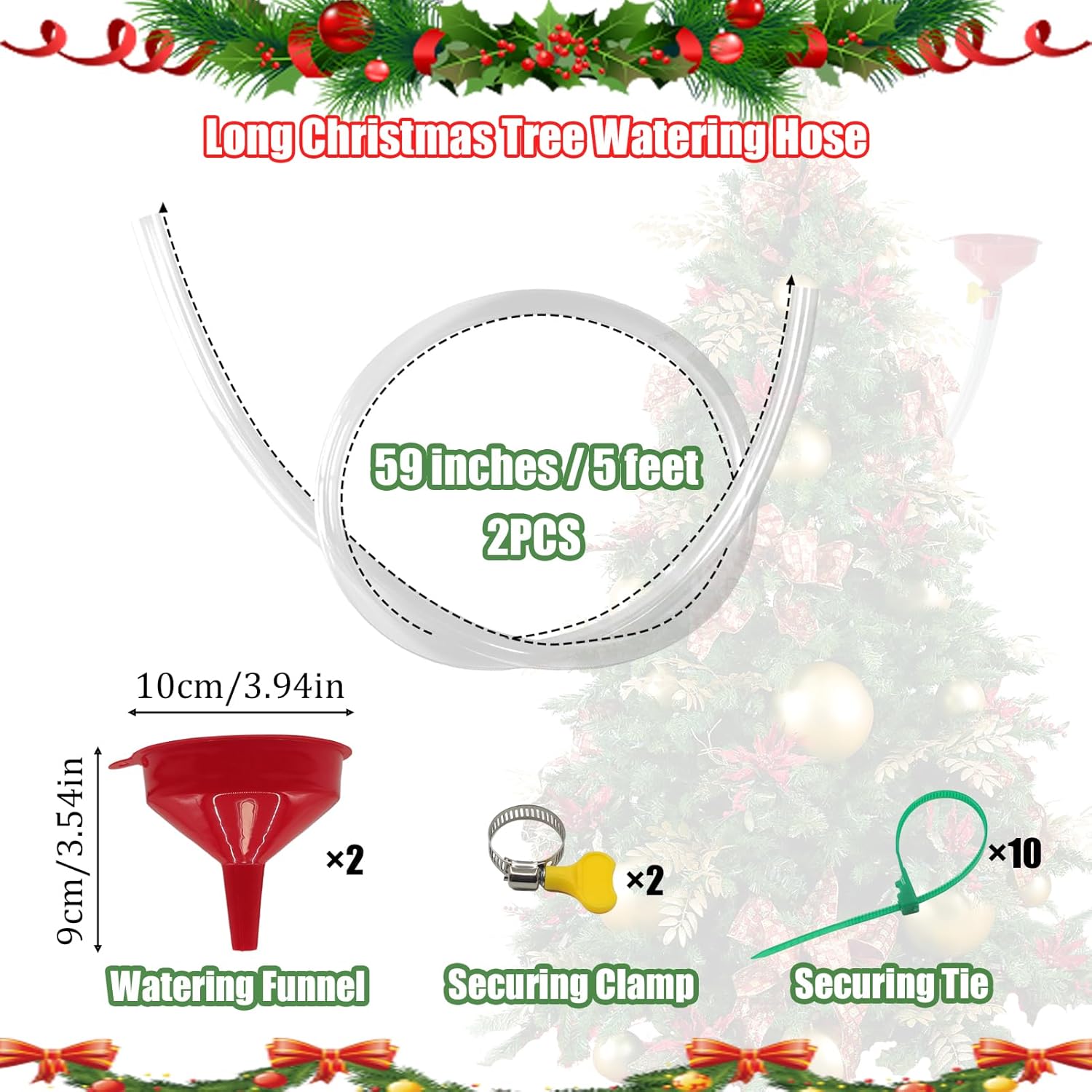 2 Sets Christmas Tree Watering Funnel, Reusable Christmas Tree Watering System with 5 Feet Hose and Funnel Convenient Xmas Tree Watering Device Plant Watering Tool for Indoor Outdoor Plants