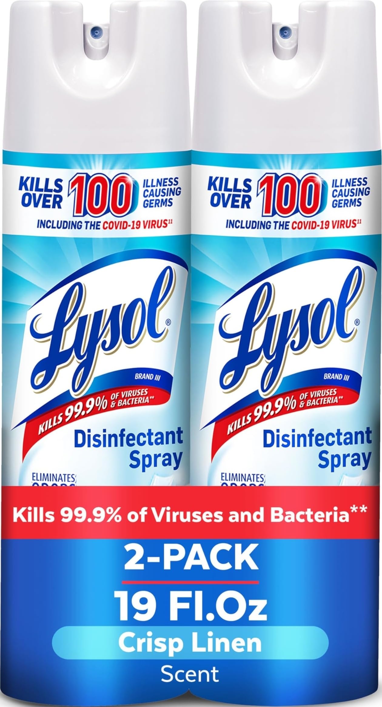 Lysol Disinfectant Spray, Crisp Linen, 19 Fl Oz, Pack of 2