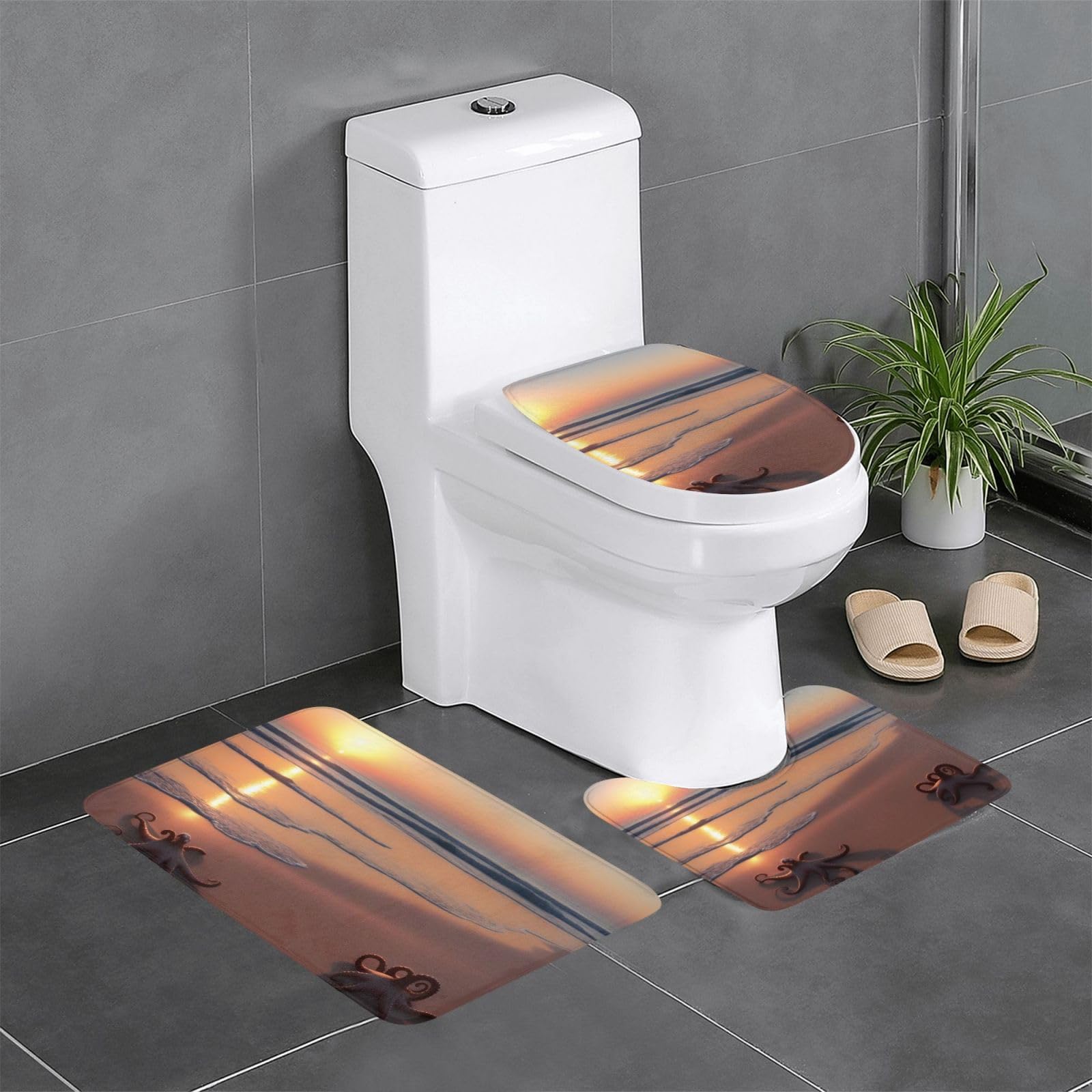 Tapis de bain antidérapant 3 pièces : sécurisez votre salle de bain avec le motif Octopus Beach