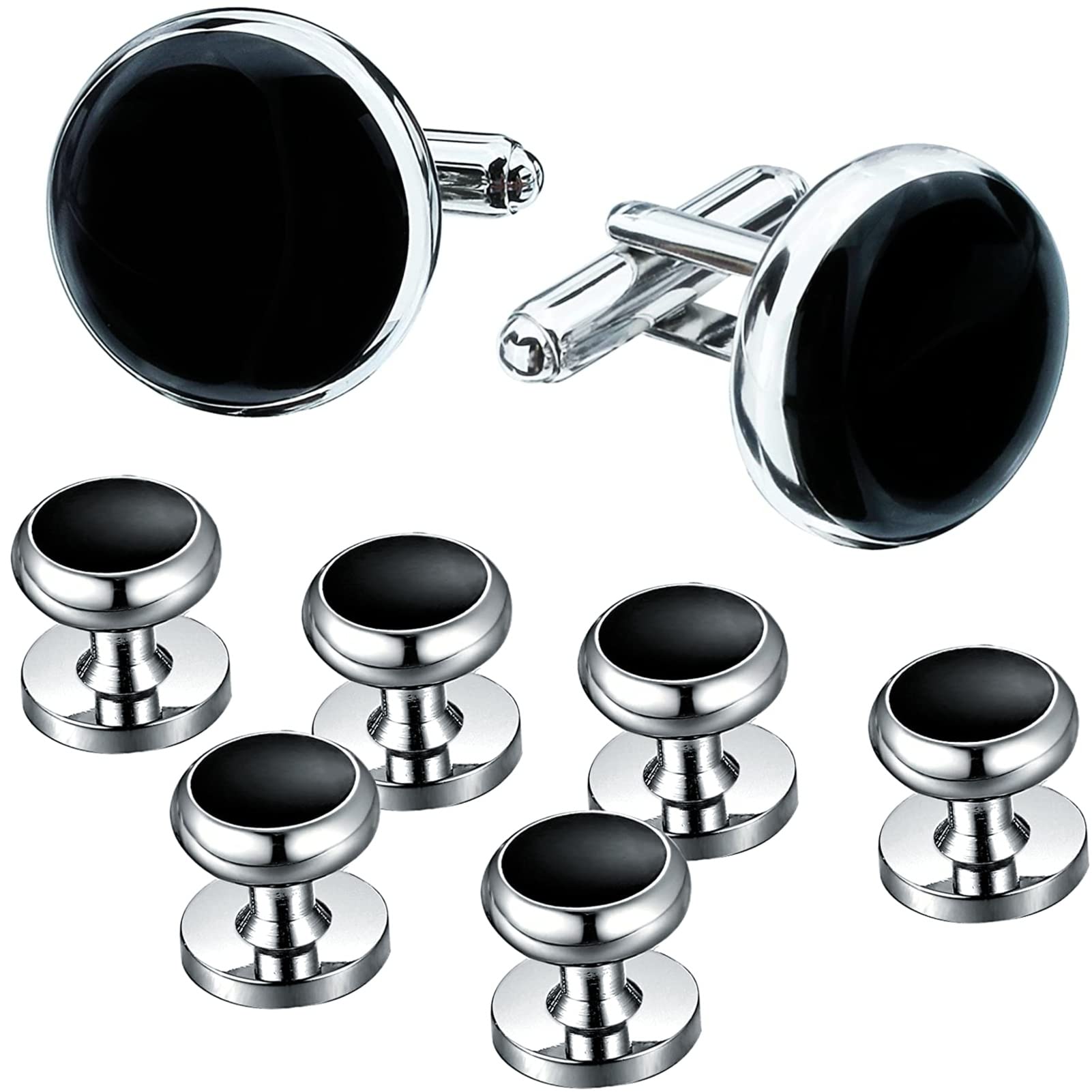 JIPIMONJIPIMON Cufflinks for Men, Tuxedo Studs and Cufflinks Set, Classic Black Gold CuffLinks Luxury Box Gift Ideas for Mens