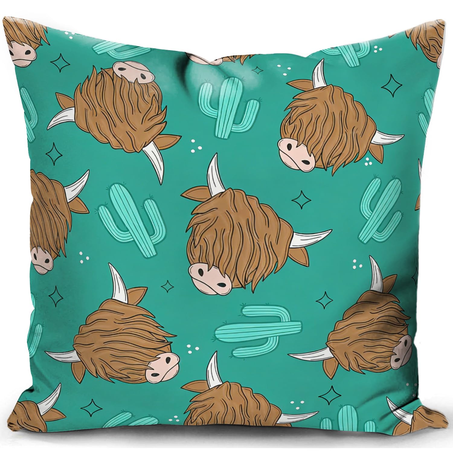 KUNQIAN Cushion Cover Highland Cow Gifts for Women Scottish Pillow Cover Animal Pattern Decor Green Decorations for Home Livingroom Couch Sofa 18"x18"(45x45cm) — image 1