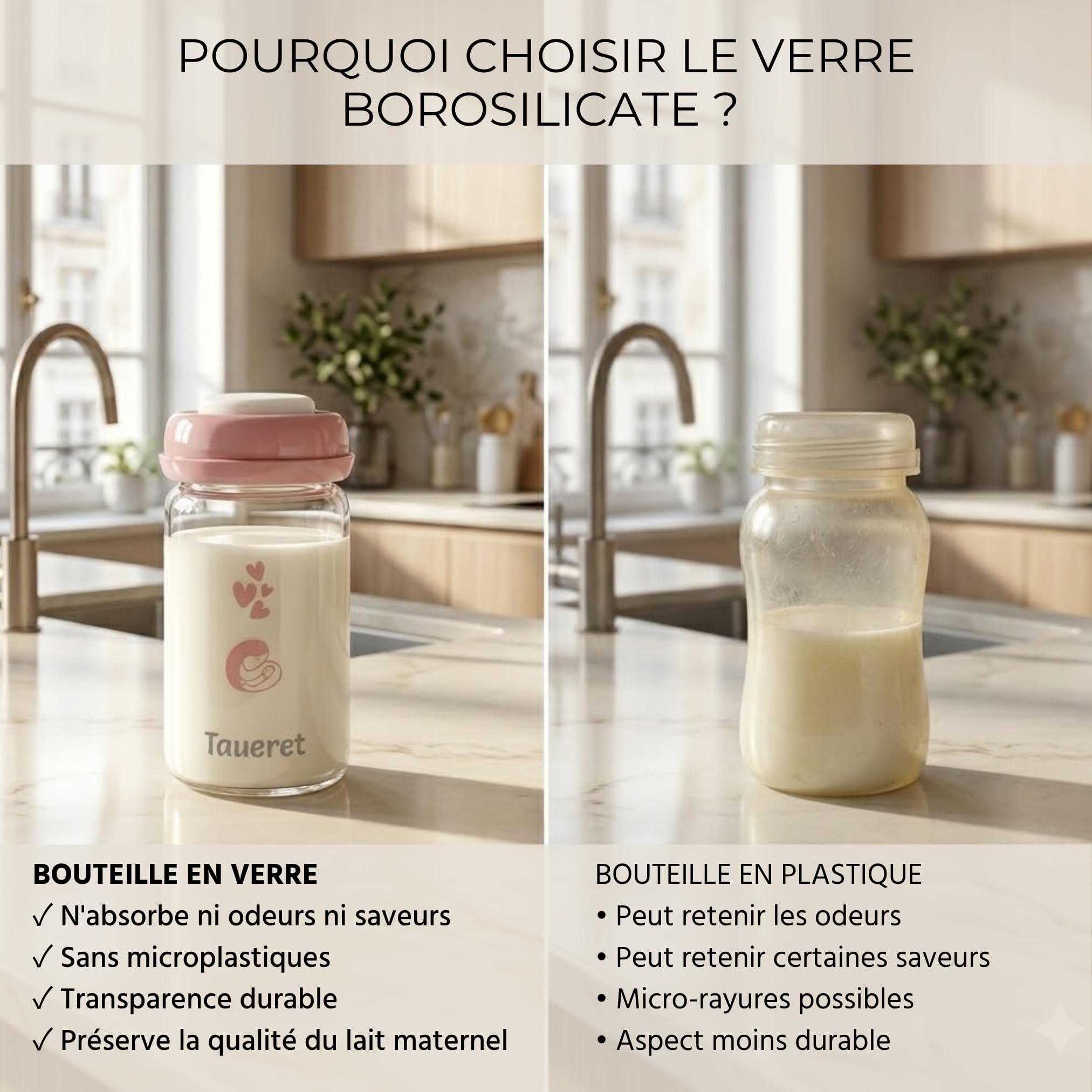Bouteille lait maternel verre borosilicate 180 ml, pot conservation lait maternel hermétique, contenant réutilisable pour congélation et stockage, sans BPA