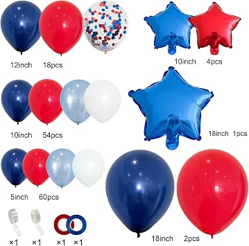142pcs Red White and Blue Balloon Arch Garland Kit, Navy Blue for Blue 2024 Graduation Decorations July 4th Birthday Baseball Nautical Theme Party Flag Party Election Party