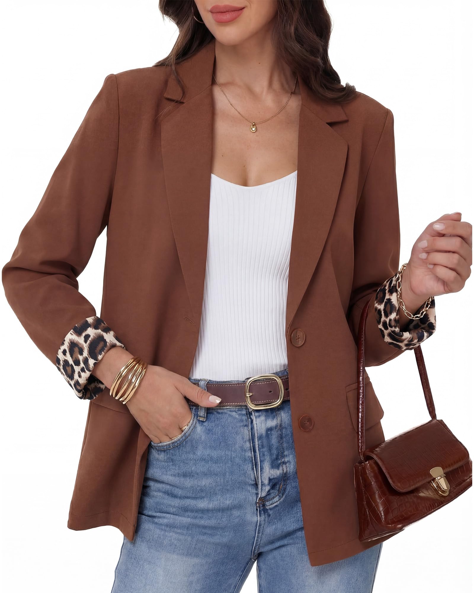Business Casual Blazer Womens Long Sleeve Lapel Button Down Work Blazer Jacket with Pockets Fall Spring Suit Jacket