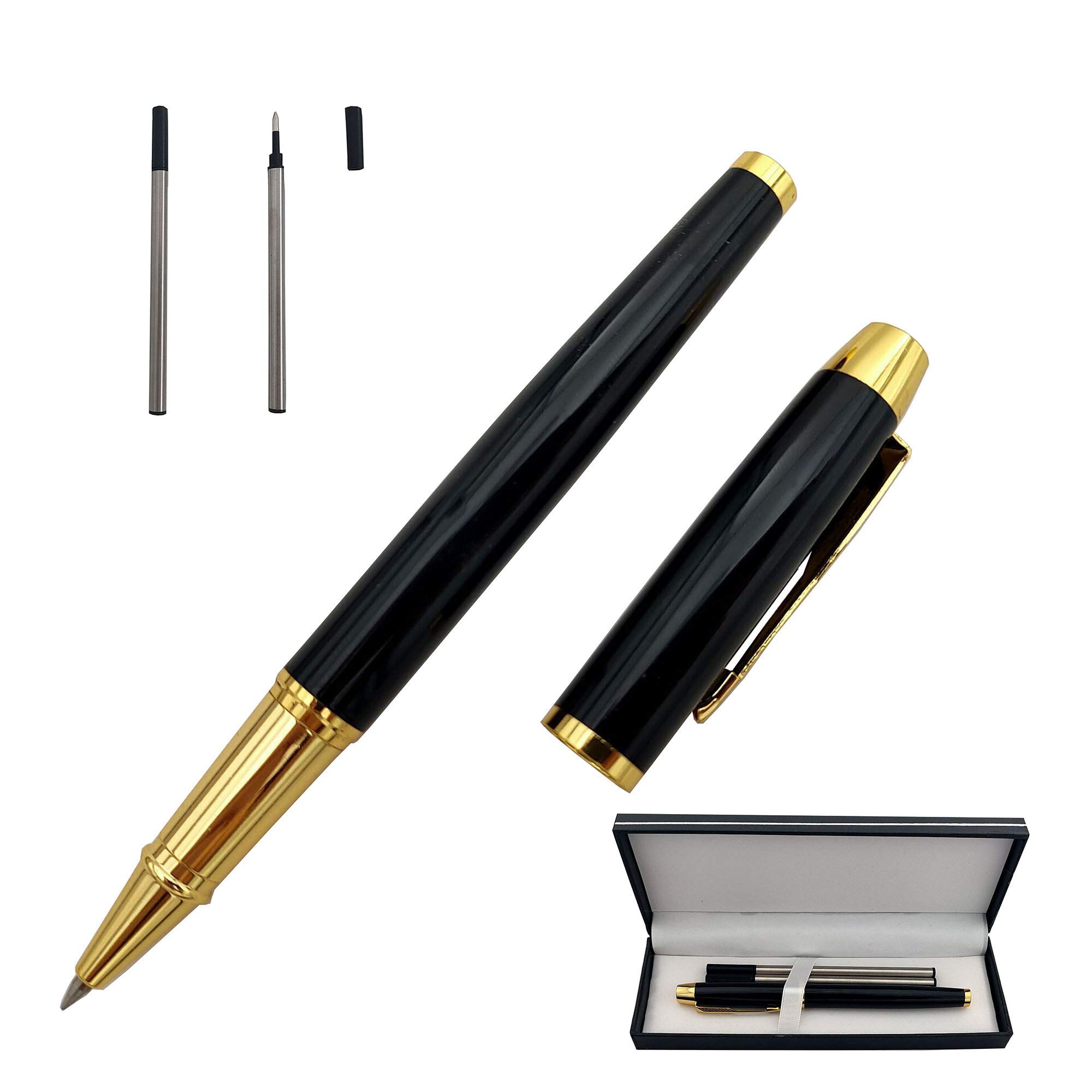 Accod Metal Ballpoint Pen Black Rollerball Pen Signature Pen with Two 0.5MM Black Pen Refills,Gift Pen for Colleagues and Family,Gift Boxed (Black)