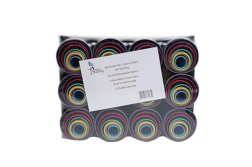 Miniatura 2 de Juego de 96 rodillos apilables, 8 rodillos de tamaño extra pequeño a extra grande, 12 rodillos por tamaño, rizadores de peluquería para mujer,