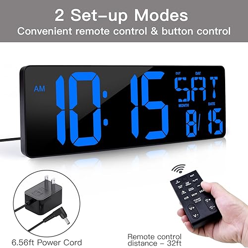 Miniatura 3 de XREXS Reloj de pared digital grande con control remoto, pantalla LED de 17.2 pulgadas, temporizador de cuenta arriba y abajo, brillo ajustable,