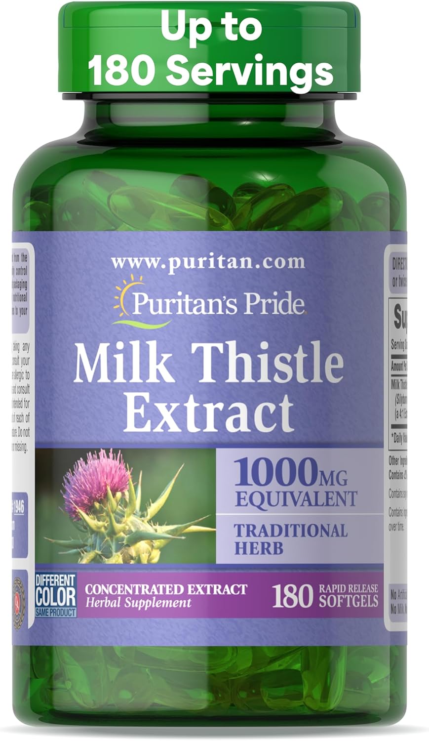 Puritan's Milk Thistle 4:1 Extract 1000mg 180 Softgels (Silymarin) Liver Health - Amazon product rated Grade A