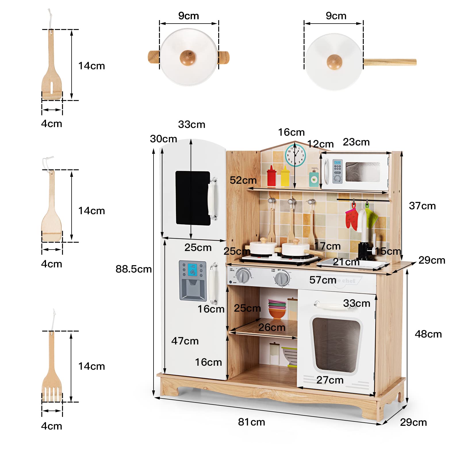 COSTWAY Cucina Giocattolo per Bambini, Cucina Finta Giocattolo con Suoni e Luci Realistici, Accessori Completi di Utensili da Cucina, Ideale per Bambini 3-7 Anni