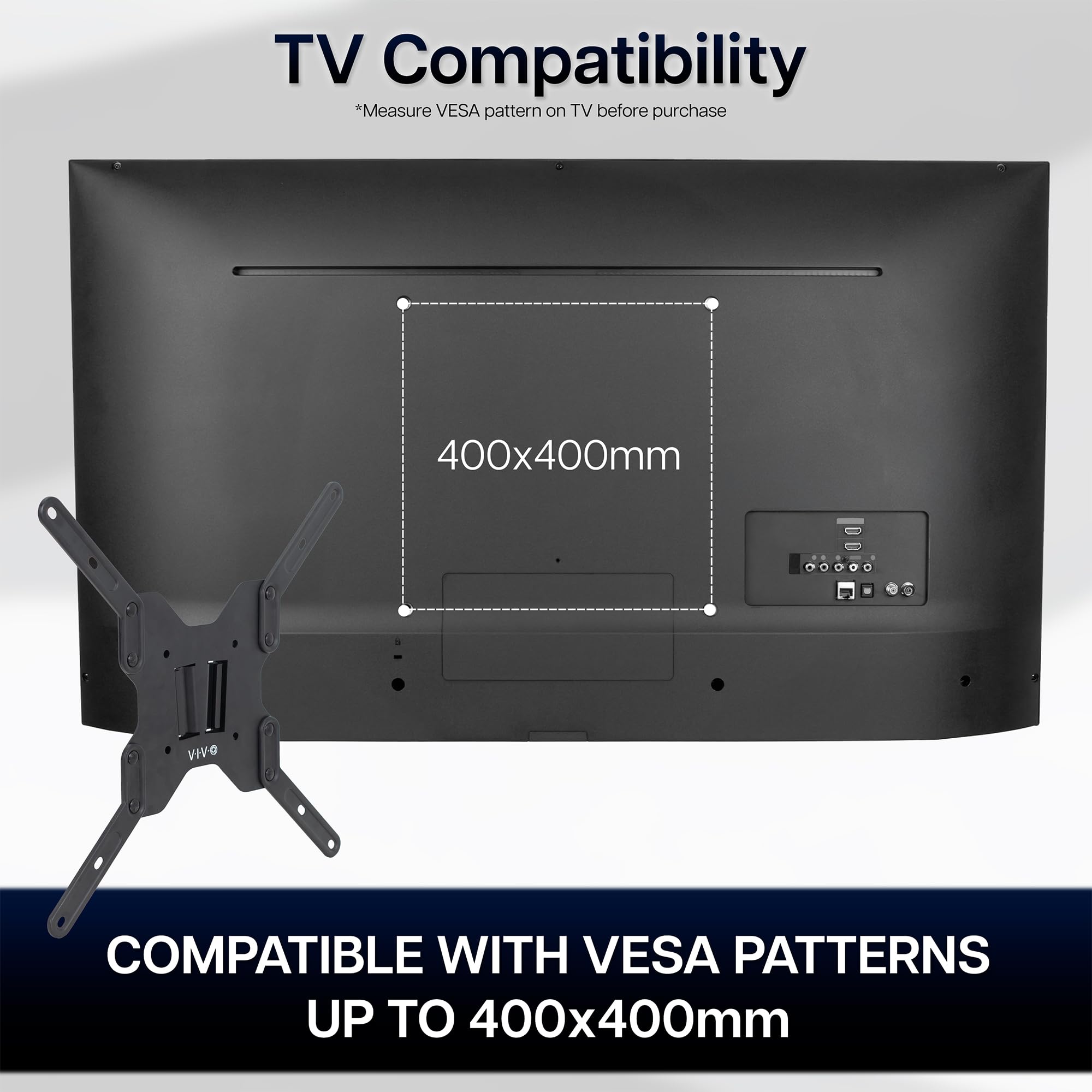 VIVO Große TV-Halterung für Wohnmobile, max. VESA 400 x 400, hält bis zu 20 kg, Kunststoff-Polymer-Wandplatte für Camping, Lebensmittelwagen, Filmabend, schwarz, Halterung-VWRV2