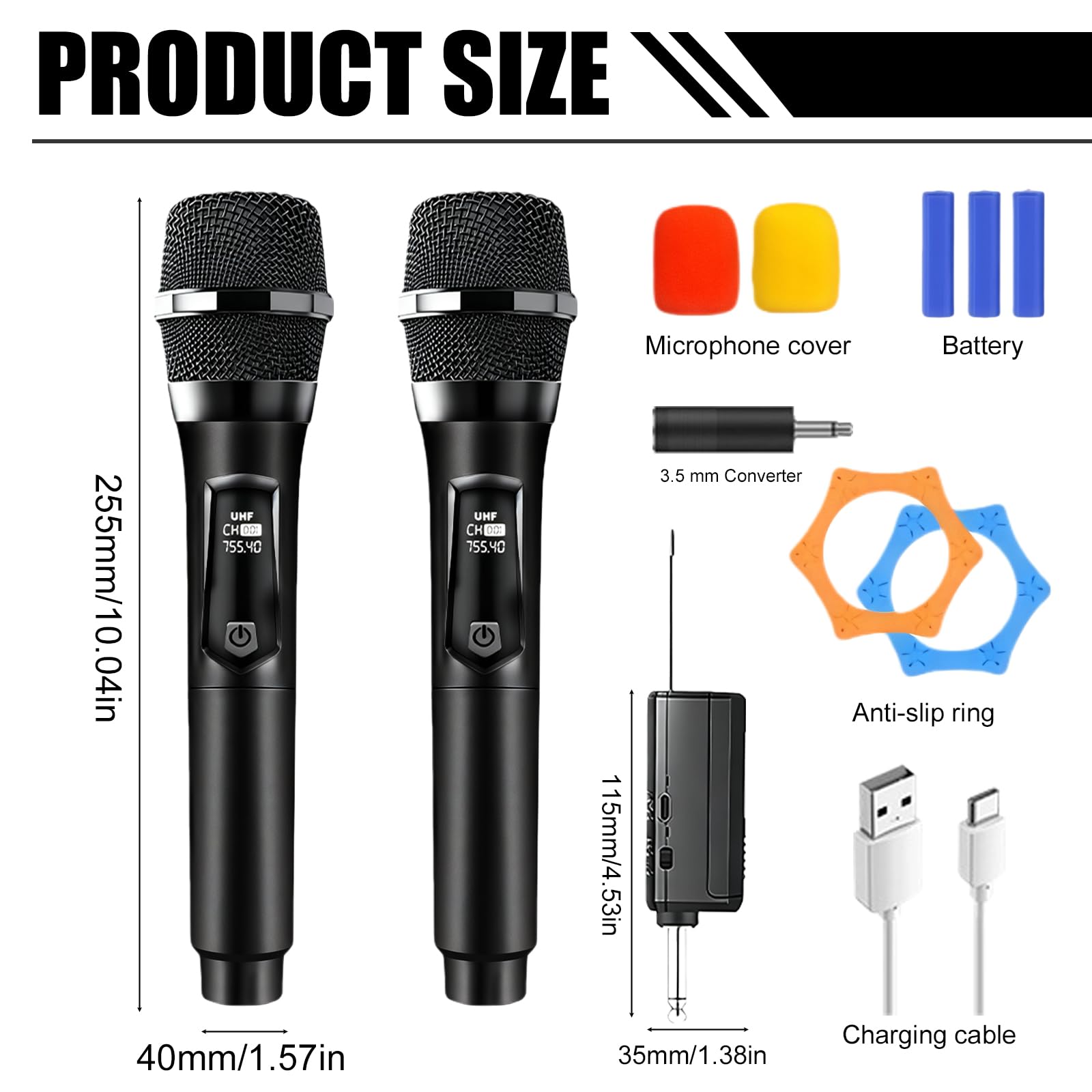 Microfono senza fili, microfono karaoke, doppio microfono senza fili, microfono wireless ricaricabile, per cantare karaoke, matrimonio, dj, festa, discorso, chiesa, lezioni