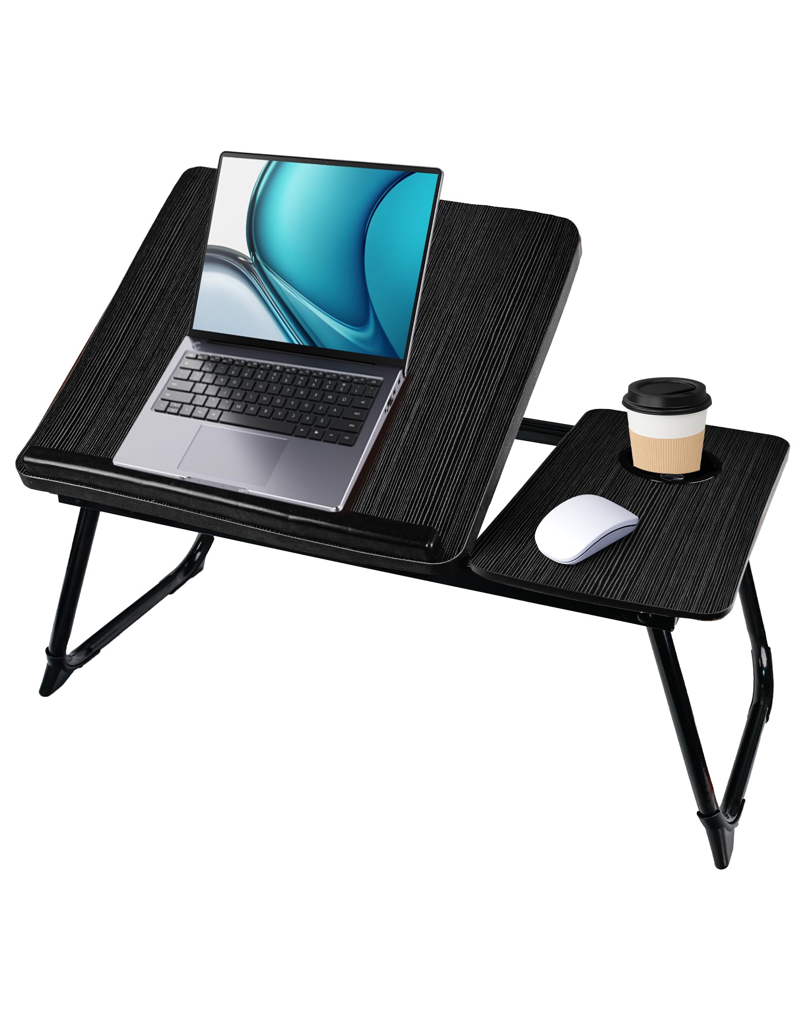 Plateau de Lit Pliable 55.5x32x25cm - Table de Lit avec Support Ordinateur Portable, Support Livre et Porte-Gobelet, 5 Positions Inclinaison jusqu'à 20kg (Noir)