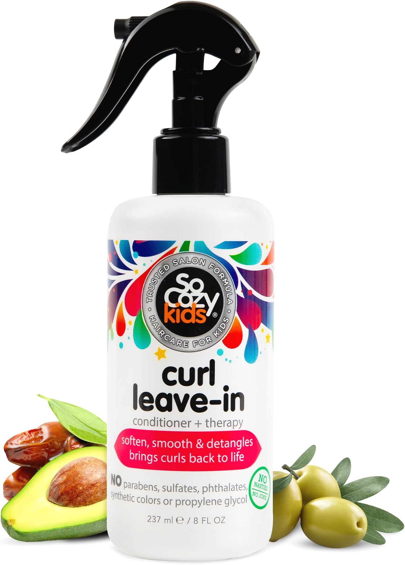 SoCozy Curl Leave-In Conditioner for Kid's Hair - Detangles & Restores Curls While Infusing Them With Moisture for Shiny, Soft Curls - 8 Fl Oz