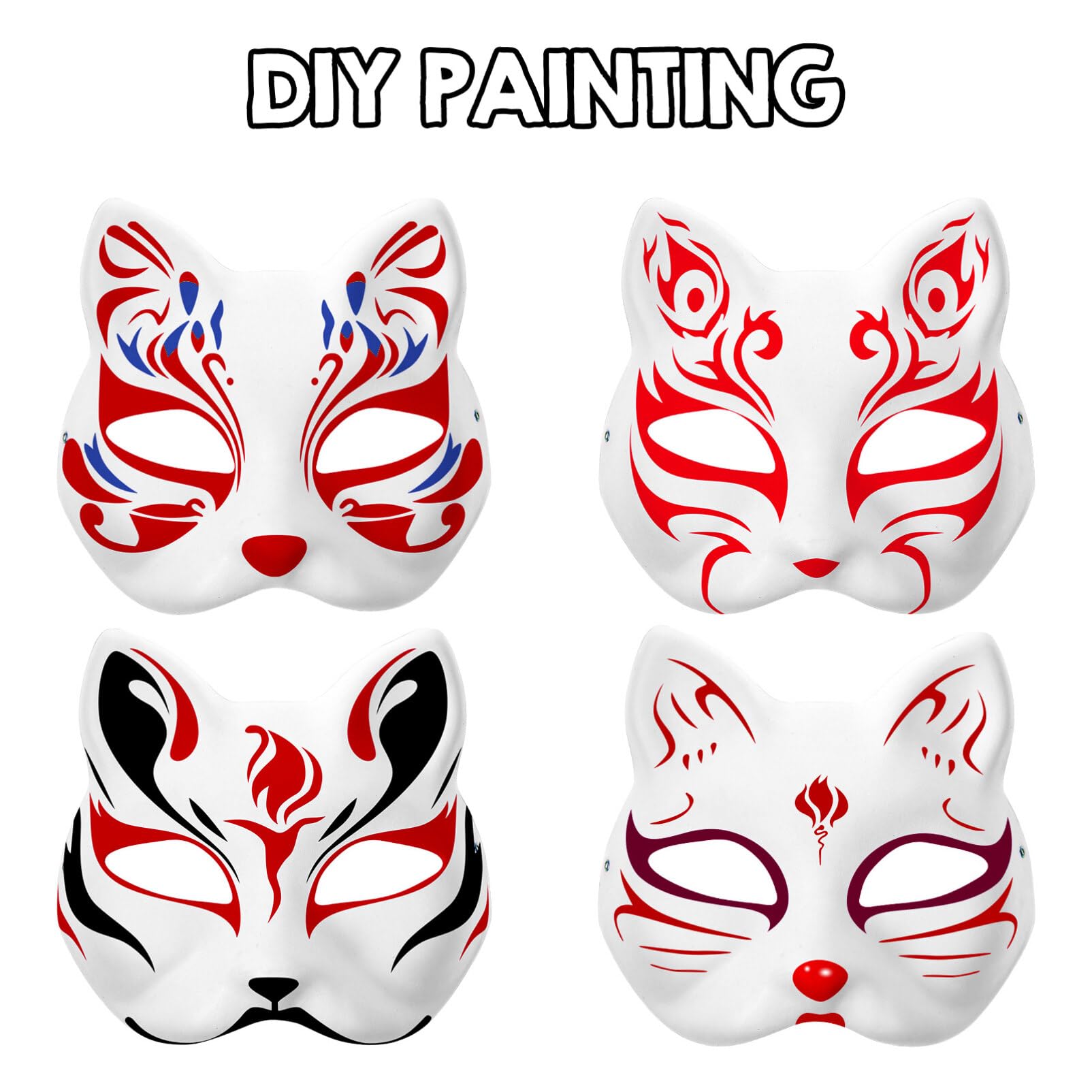 Toddmomy 1 Set Fox Masks, White Paper Blank Fox Mask DIY Hand Painted Masks with Tether Acrylic Paints for Halloween Cosplay Party Masquerade Masks