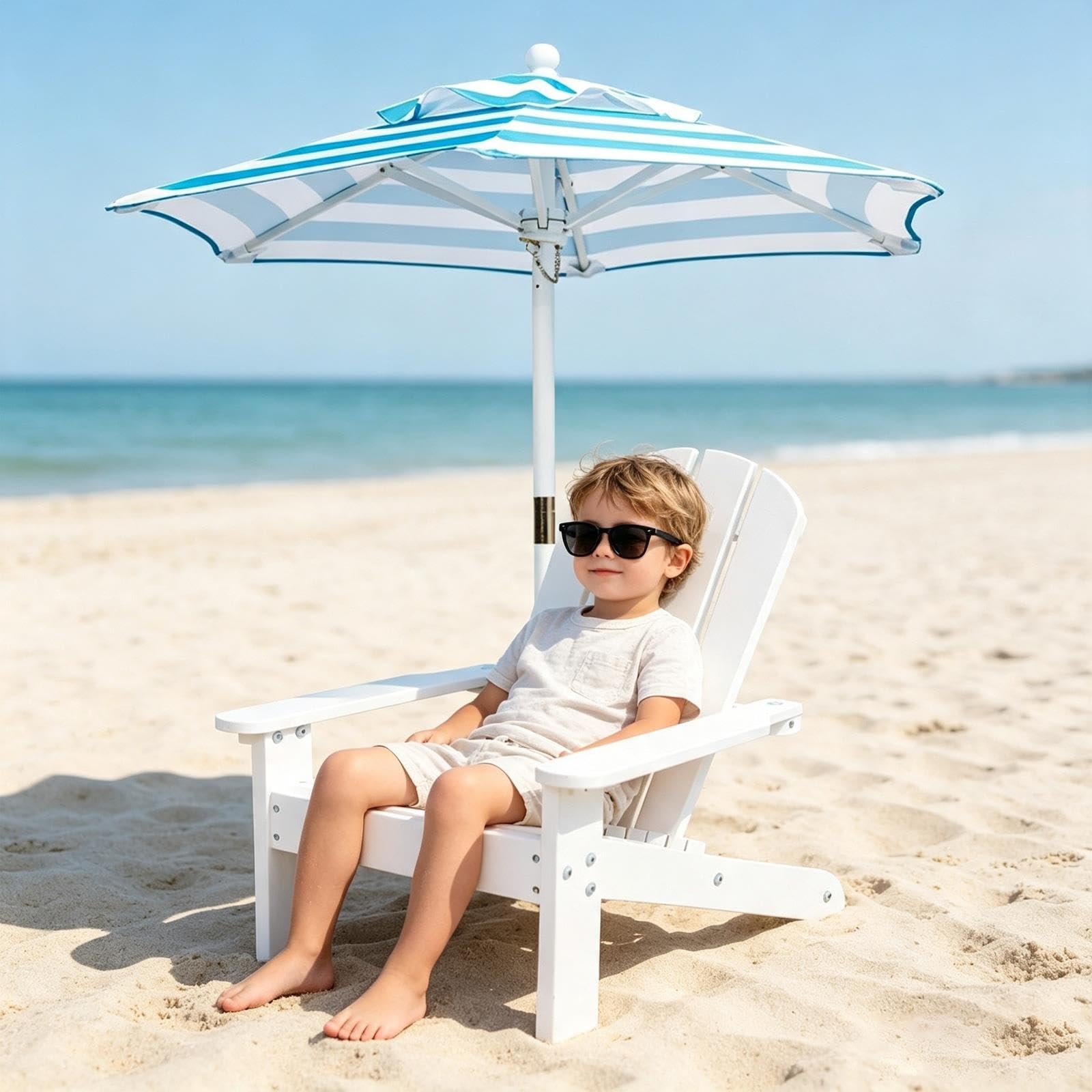 Lettino Prendisole con Ombrellone Staccabile per Bambini, Sedia da spiaggia | Funzione ergonomica da esterno Sedia a sdraio per viaggi in giardino relax(Blue B)