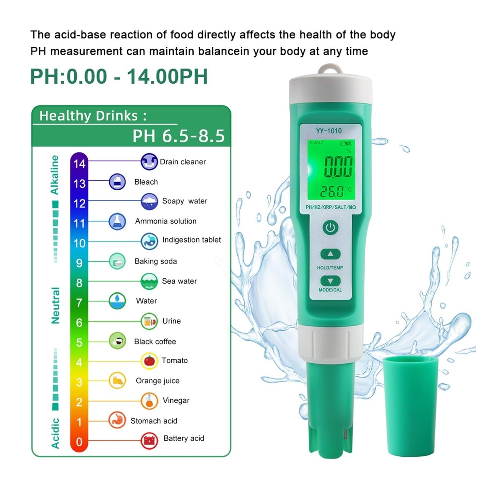 Zestaw do badania wody, 10 w 1 PH/EC/TDS/ORP/H2/Żyzność/Zasolenie/SG/Rezystywność/Temp Miernik jakości wody Cyfrowy wielofunkcyjny tester do akwariów(Meter)