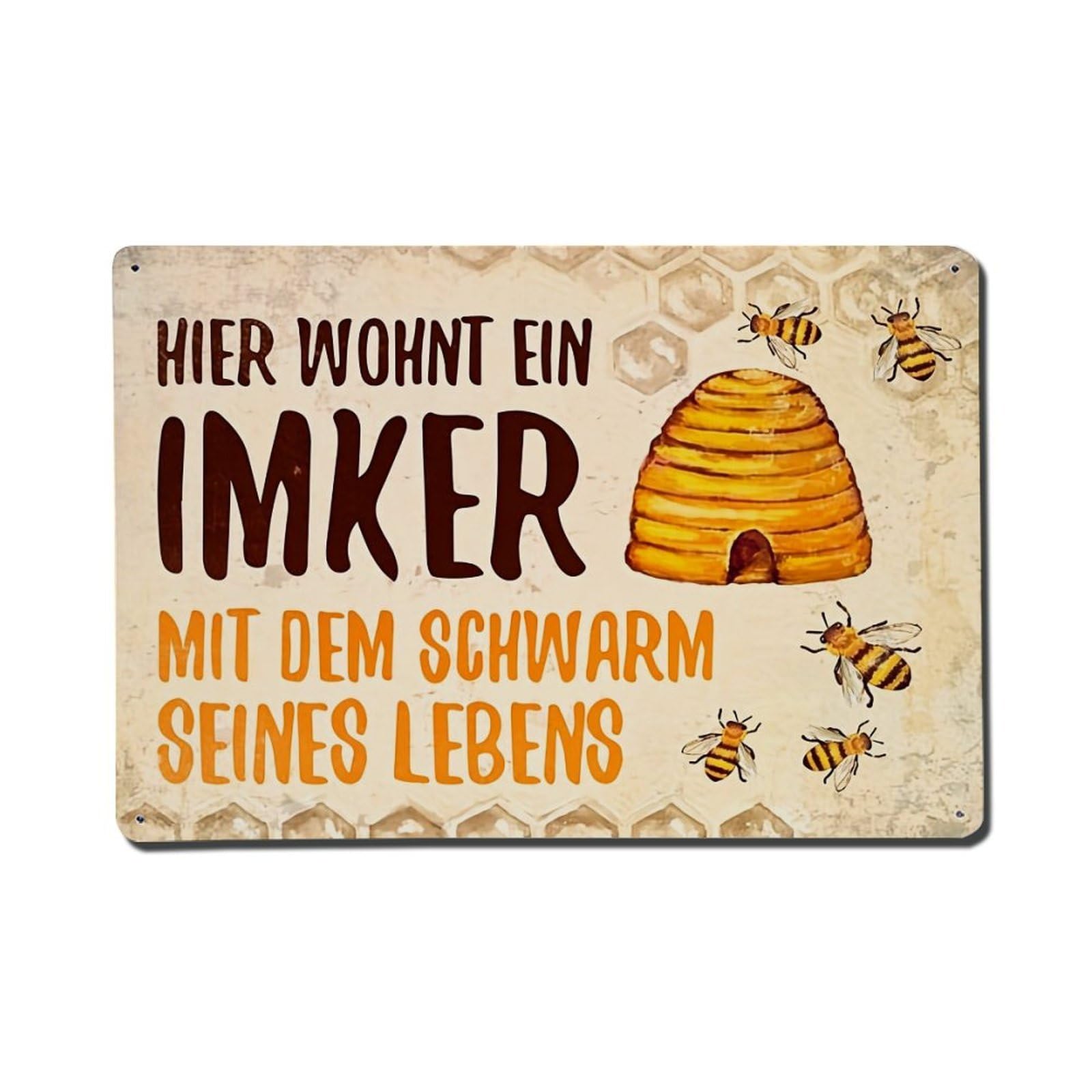 Bee Hive And Bees Pattern Retro Metal Tin Sign, Vintage Decor Art Poster for Bar, Home, Man Cave, Kitchen, Laundry Room Gift 8x12Inch