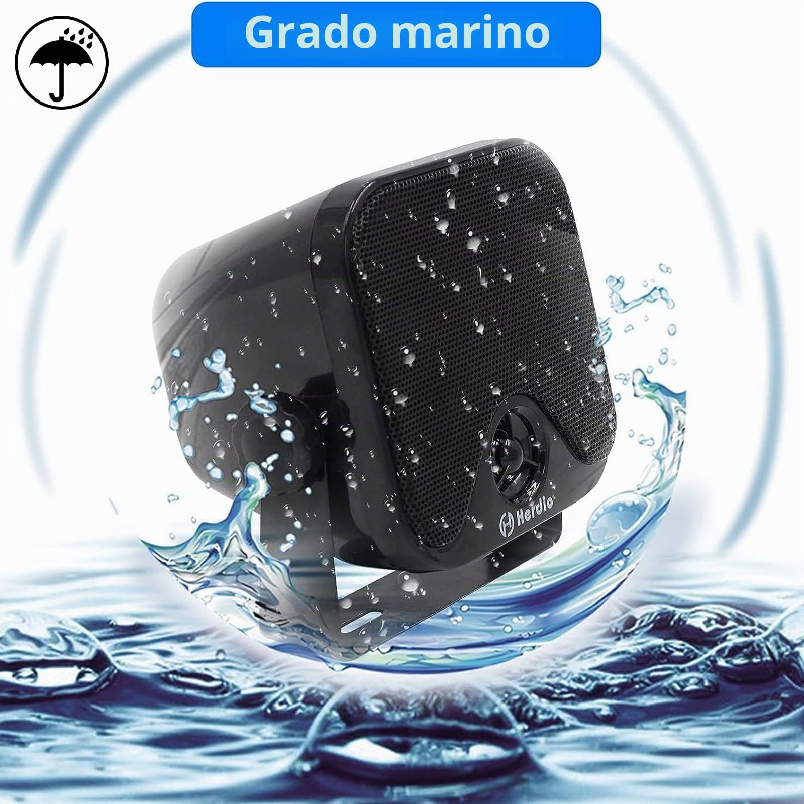 Herdio 100W 4 pollici compatto impermeabile Marino Stereo Box altoparlante compatibile con Bluetooth per la Barca ATV UTV Heavy Duty Powersports Veicoli Courtyard (Negro)