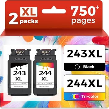 243 244 XL Ink Cartridge Replacement for Canon Ink 243XL 244XL PG-243 CL-244 PG243 CL244 PG243xl CL244xl Black Color Combo Pack to MG2522 MX490 MG2922 TR4520 TR4522 TS3322 TS3122 Printers, 2-Pack
