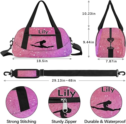 Miniatura 3 de Bolsa de baile personalizada para niñas, bolsa de lona deportiva personalizada, bolsas de fin de semana, bolsa de viaje con purpurina de acuarela,