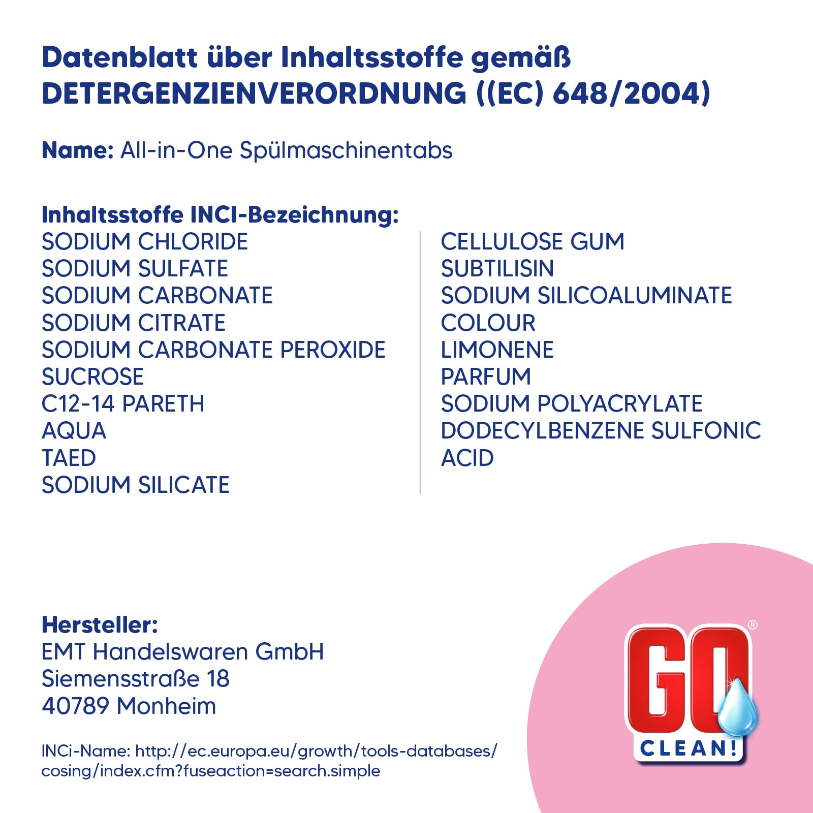 GO clean! Spülmaschinentabs All in One – 10 kg ca. 500 Stück 20g, XXL-Sparpaket in wasserlöslicher Folie mit starker Reinigungskraft gegen Schmutz und Fett