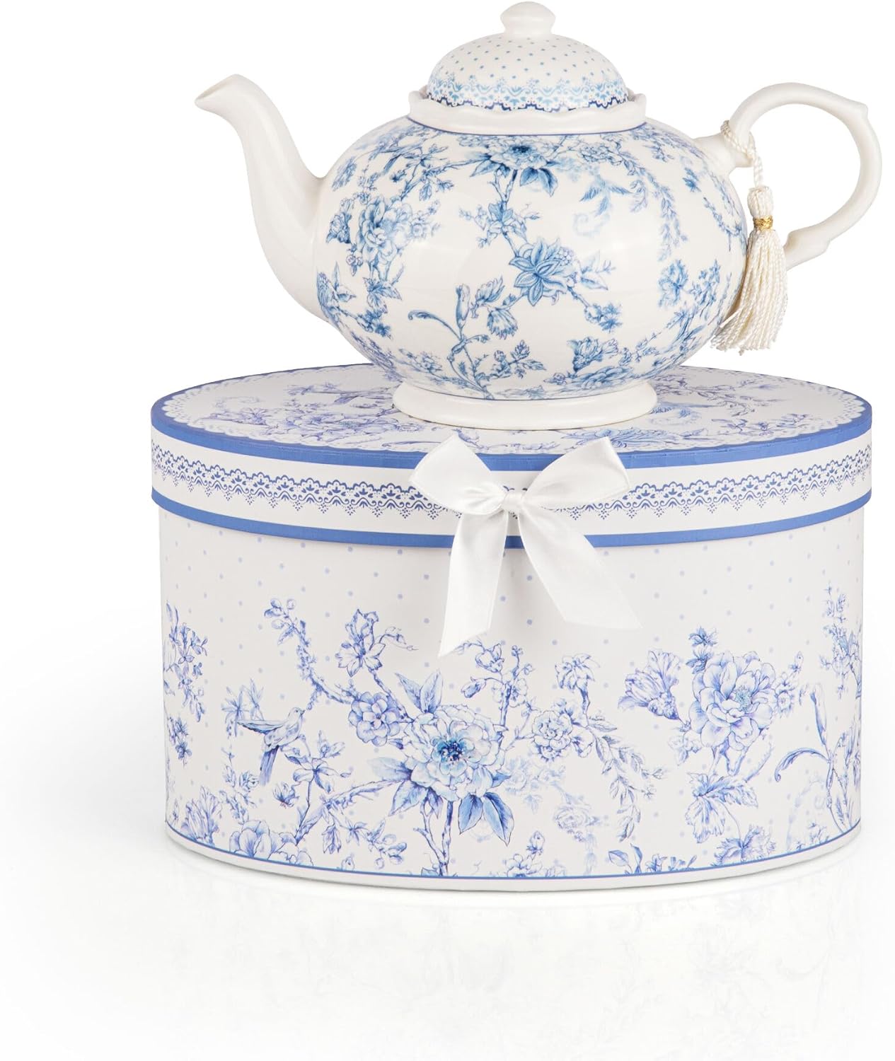 Elegance Bird of Paradise Bone China Teapot in Gift Box 1.14-qt. (1080 ml) Teapot Loose Tea lovers about 4 Cups Gift Box