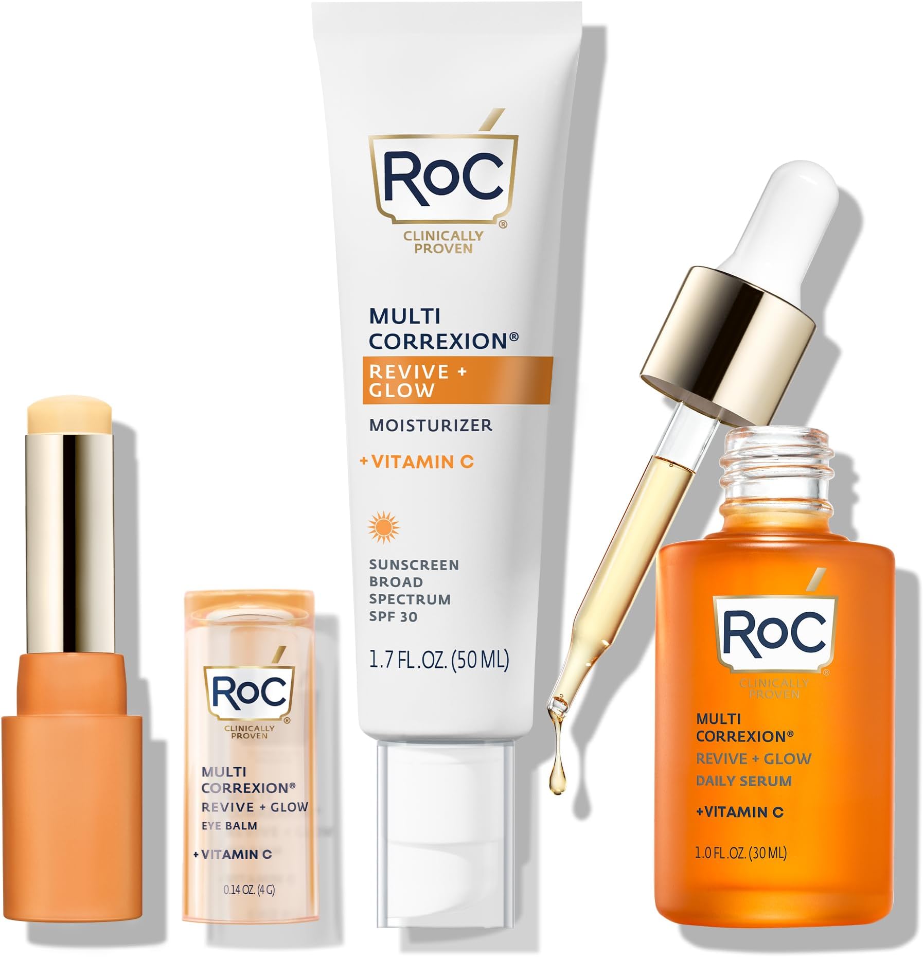 Multi Correxion Revive + Glow Vitamin C Skin Care Routine: Eye Balm + Serum + SPF 30 Moisturizer, Skincare Set for Women and Men