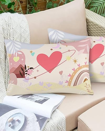 Miniatura 4 de Outdoor Waterproof Pillows with Inserts 20x12 Inch Pack of 2,Mid Century Valentines Love Heart Leaves Rectangle Throw Pillow Cushion Case,Geometry