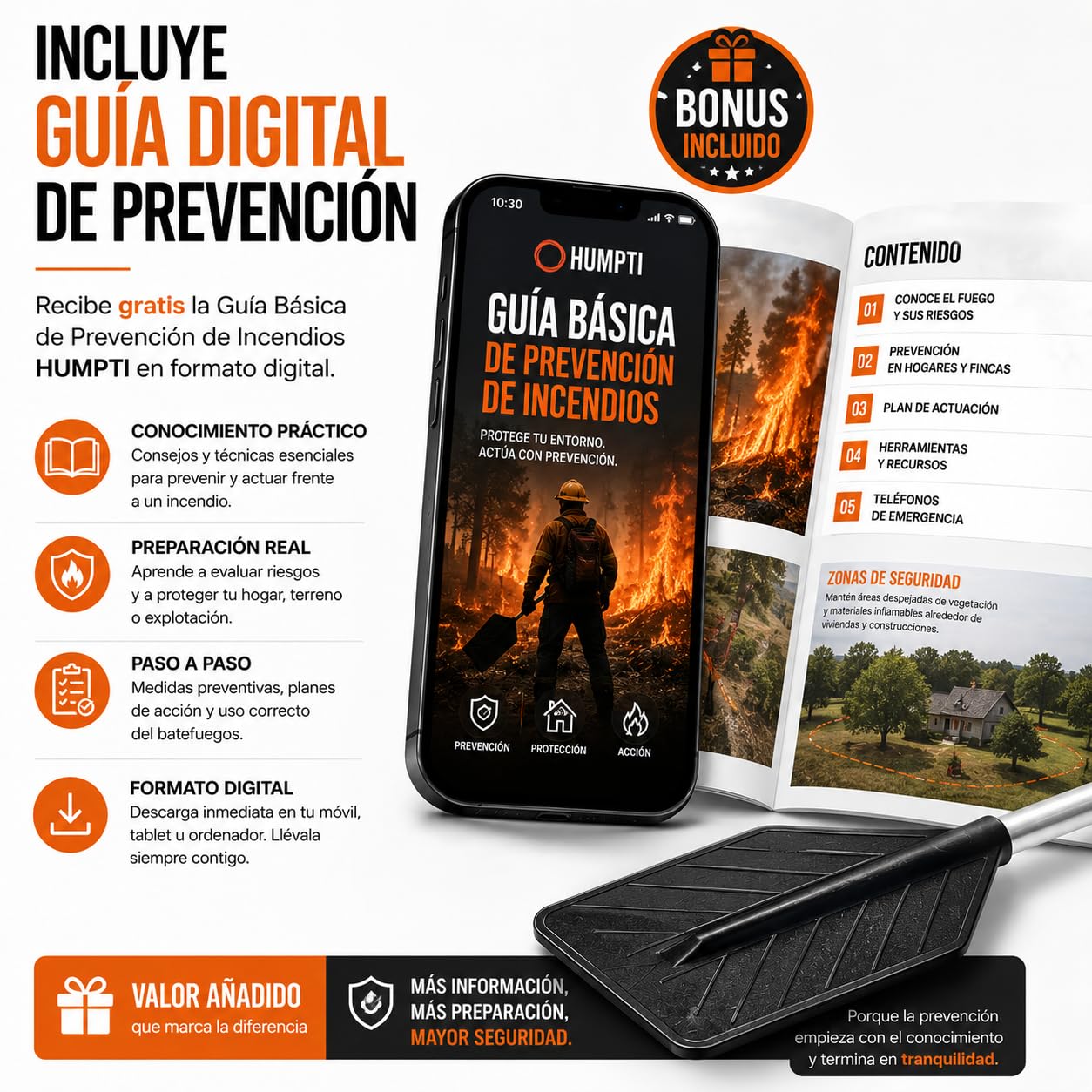 Batefuegos Forestal Extensible HUMPTI Guard Fire, Pala Apagafuegos, Batefuego Forestal Contra Incendios Forestales y Hogar, Alternativa a Extintor Para Casa y Coche, Bate Fuegos Kit Emergencia