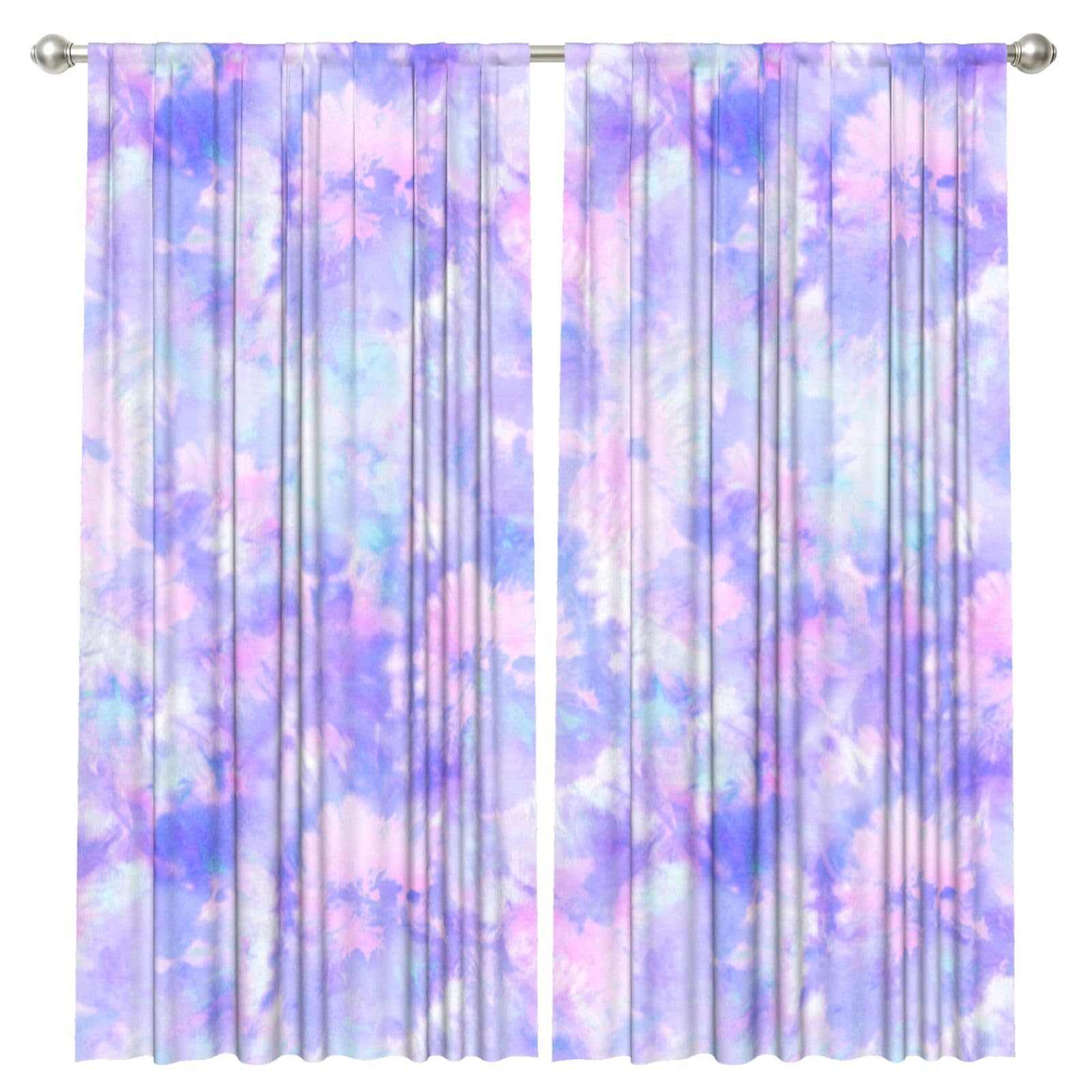 InOmak Purple Pastel Tie Dye, 2 Panels Window Curtains 52 x 84 Inch Blackout Curtains for Living Room Bedroom