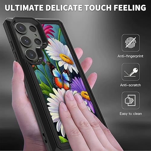 Miniatura 6 de Funda para Samsung Galaxy S23 Ultra con patrón de flores de mariposa para hombres y mujeres, doble capa híbrida de PC duro TPU suave a prueba de