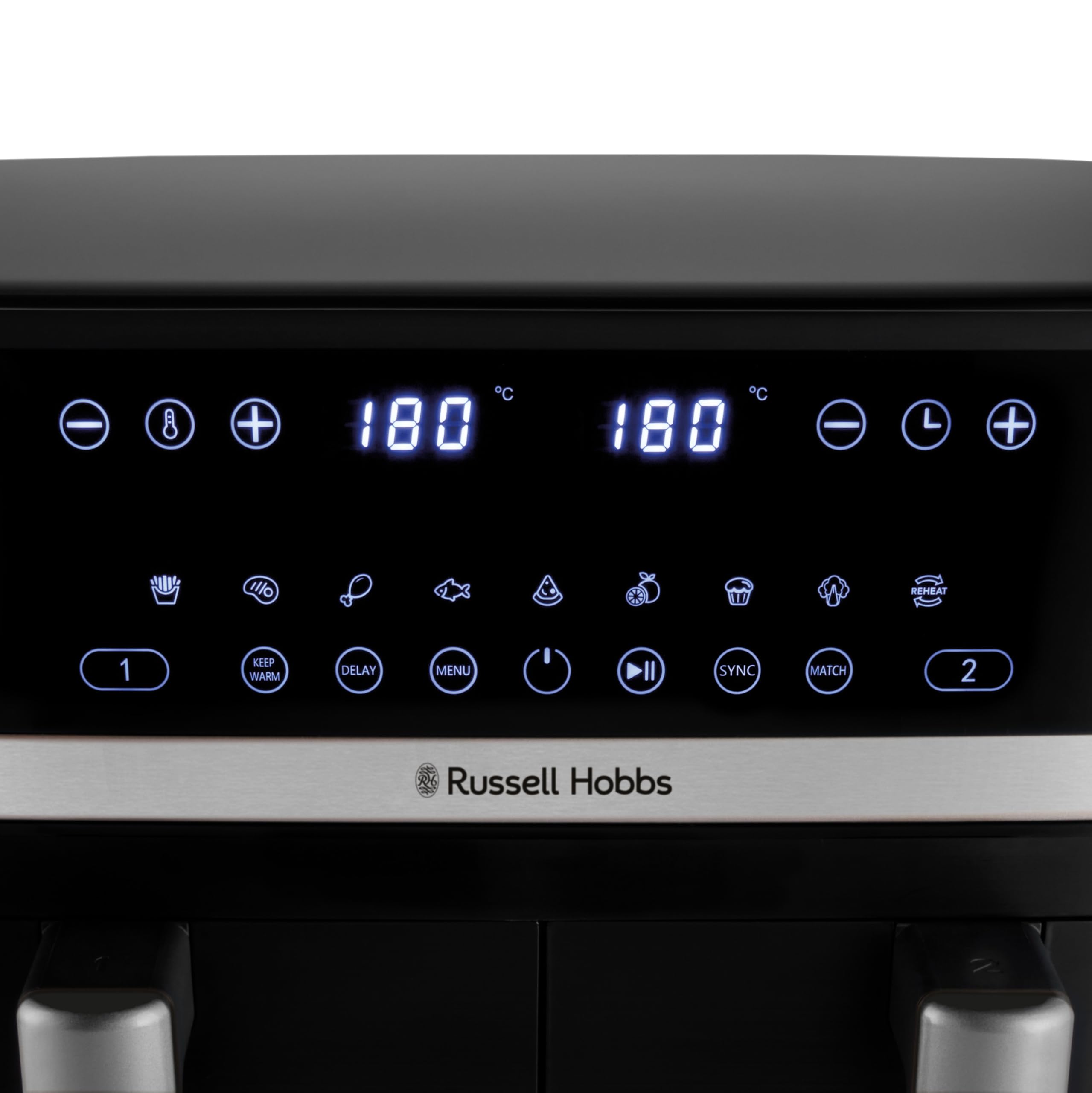Russell Hobbs Heißluftfritteuse 2 Kammern 9L Rapid AirFryer [2 Fächer je 4,5l, sehr leiser Betrieb, 9 Programme] SatisFry Fritteuse (spülmaschinenfest, Match & Synchronisierungsfunktion) 27681-56