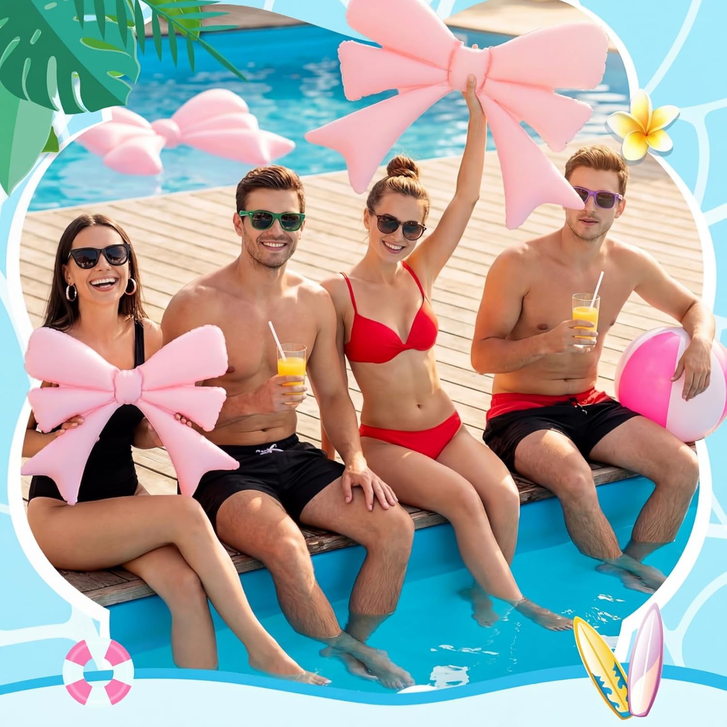 6 Pcs Inflatable Pink Bow Pool Floats for Adults, Large Pink Bow PVC Balloons Party Decorations for Summer Swimming Pool Birthday Wedding Baby Shower Gender Reveal Bridal (Without Pump)
